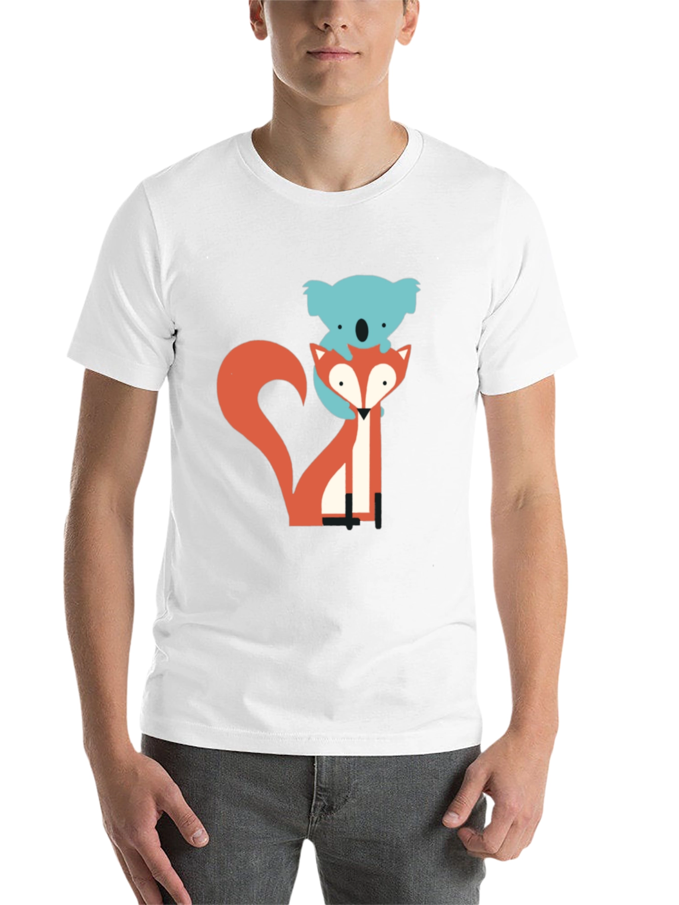 Black Koala Riding Fox Graphic Tee - Black Cotton T-Shirt view 14