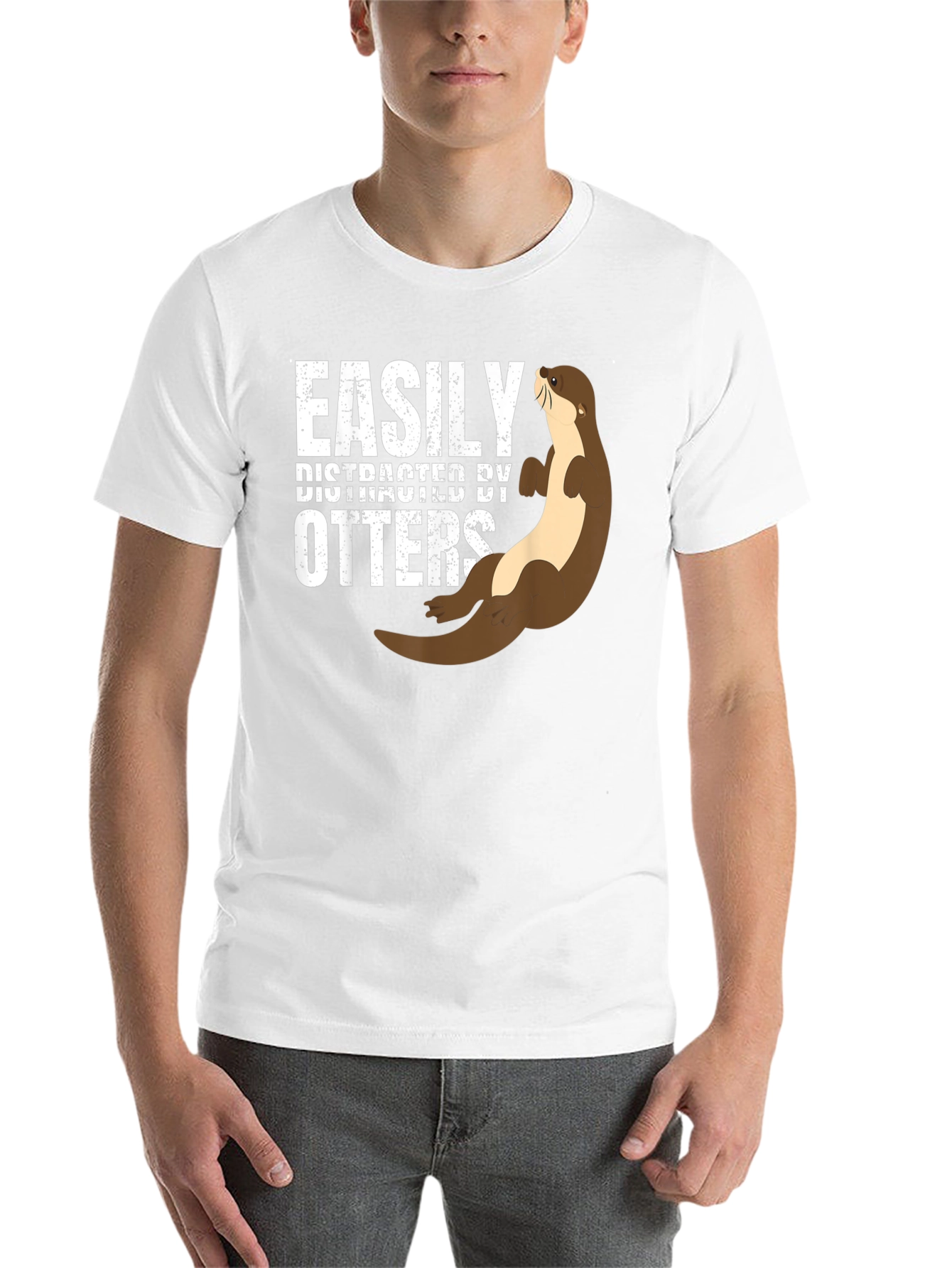 Black Easily Distracted By Otters Funny Graphic Tee view 14