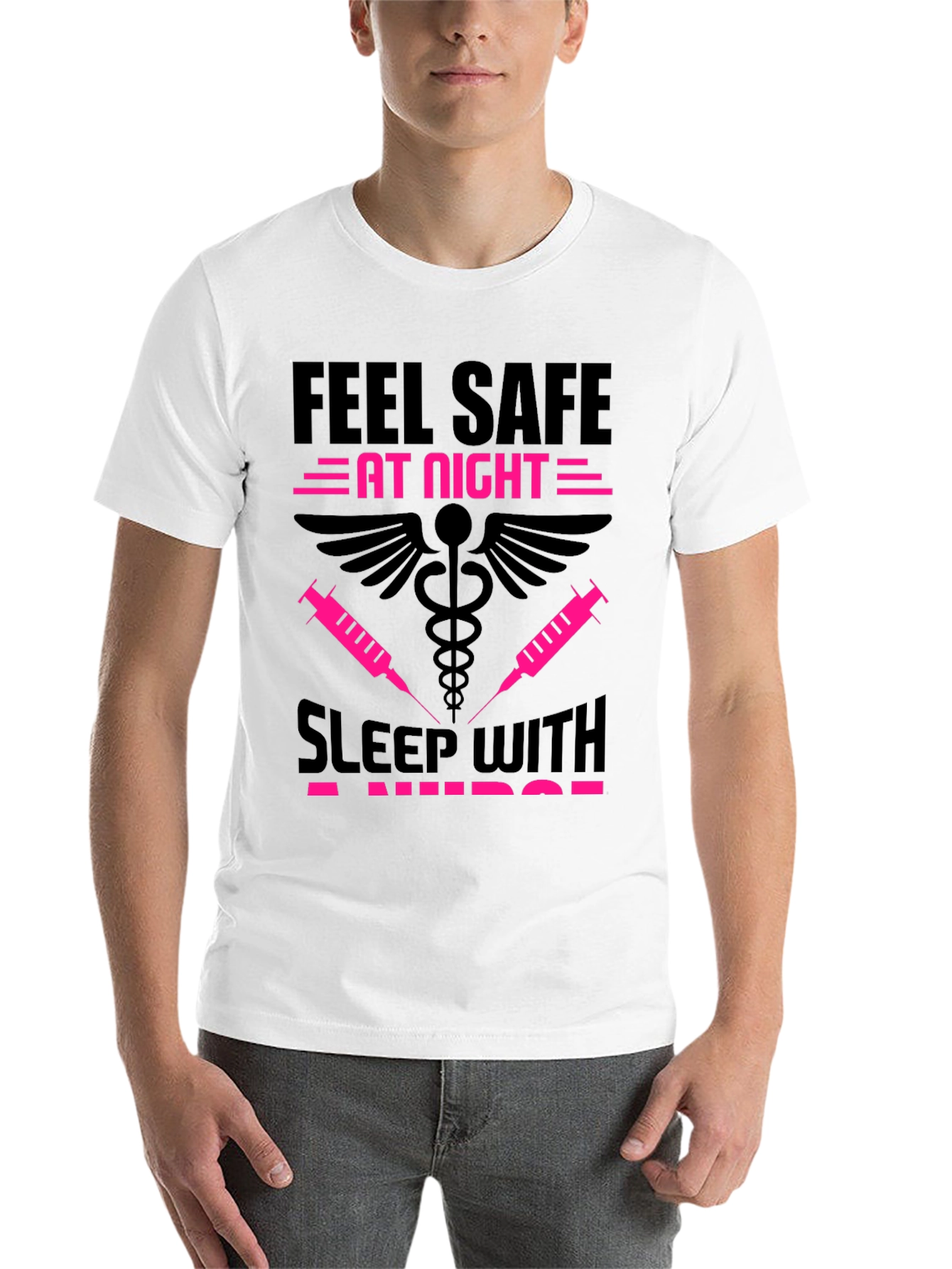 Black Feel Safe Sleep With A Nurse Black T-Shirt view 14