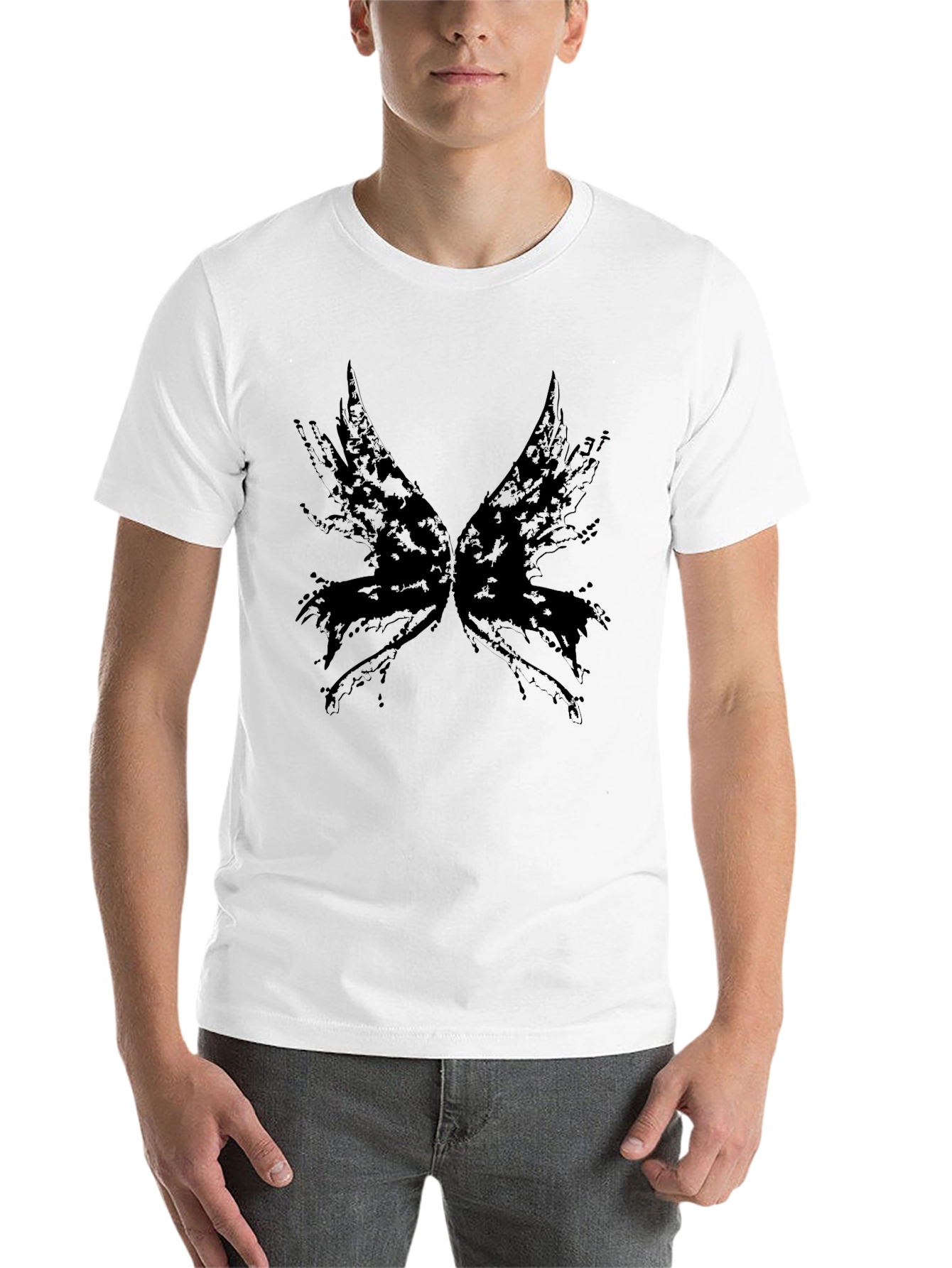 Black Abstract Wings Graphic Tee - Black Cotton Blend view 14