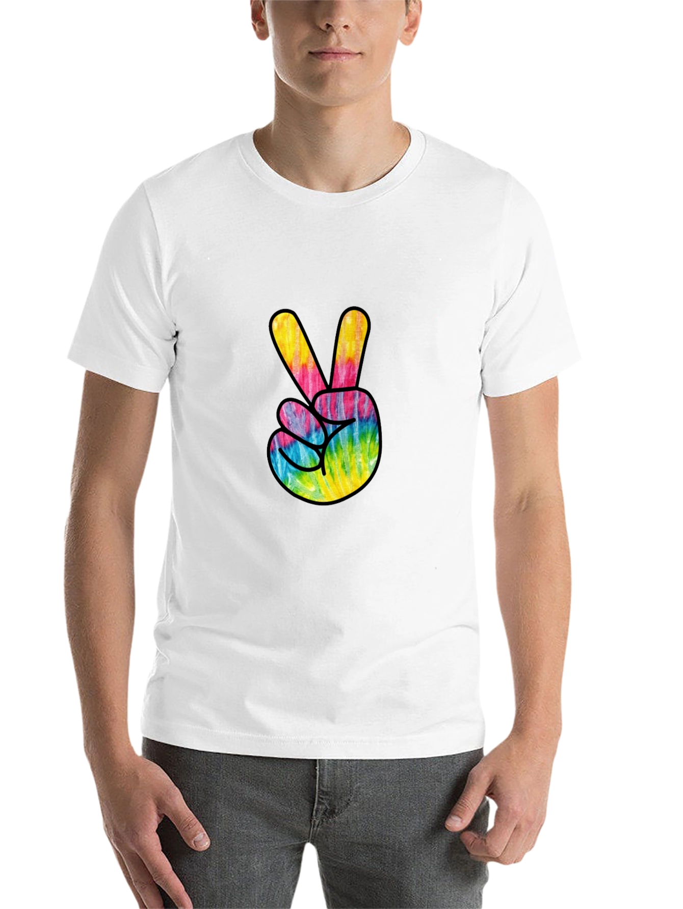 Black Tie Dye Peace Sign Graphic Tee - Casual Comfort view 14