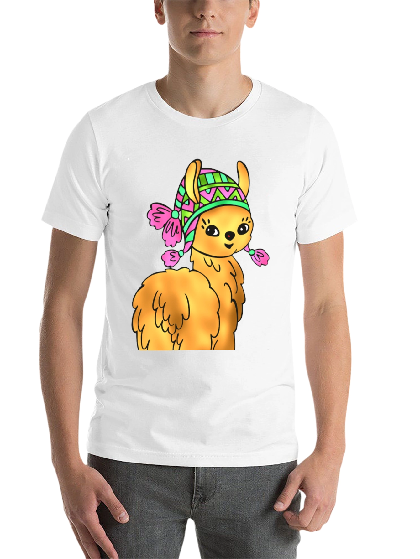 Black Cute Llama Wearing Hat T-Shirt view 14