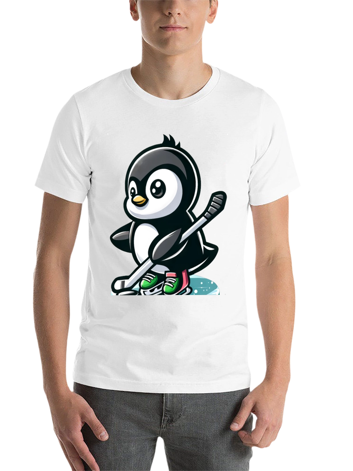 Black Hockey Penguin T-Shirt - Cool Cartoon Tee view 14