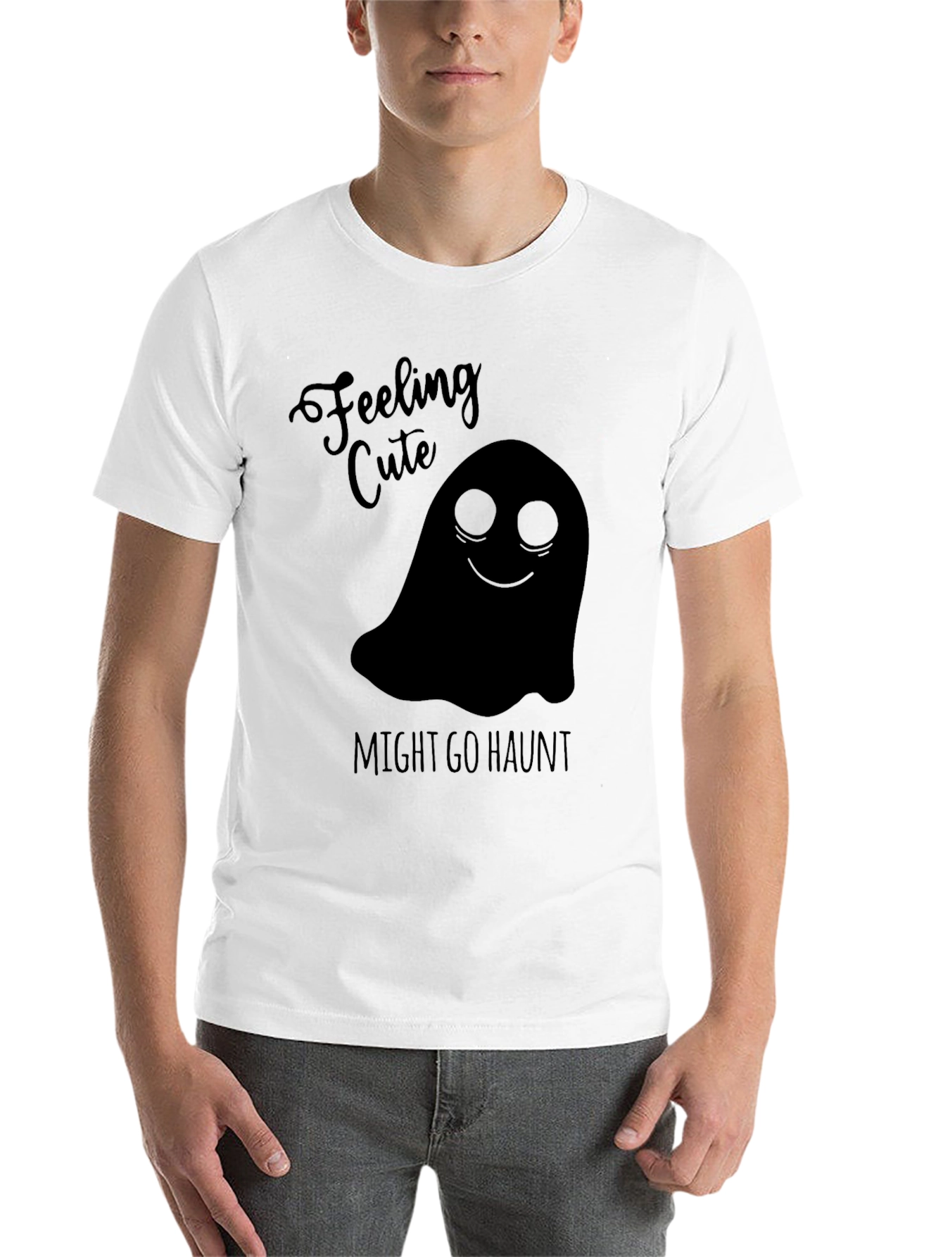 Black Feeling Cute Ghost Graphic Tee - Halloween Shirt view 14