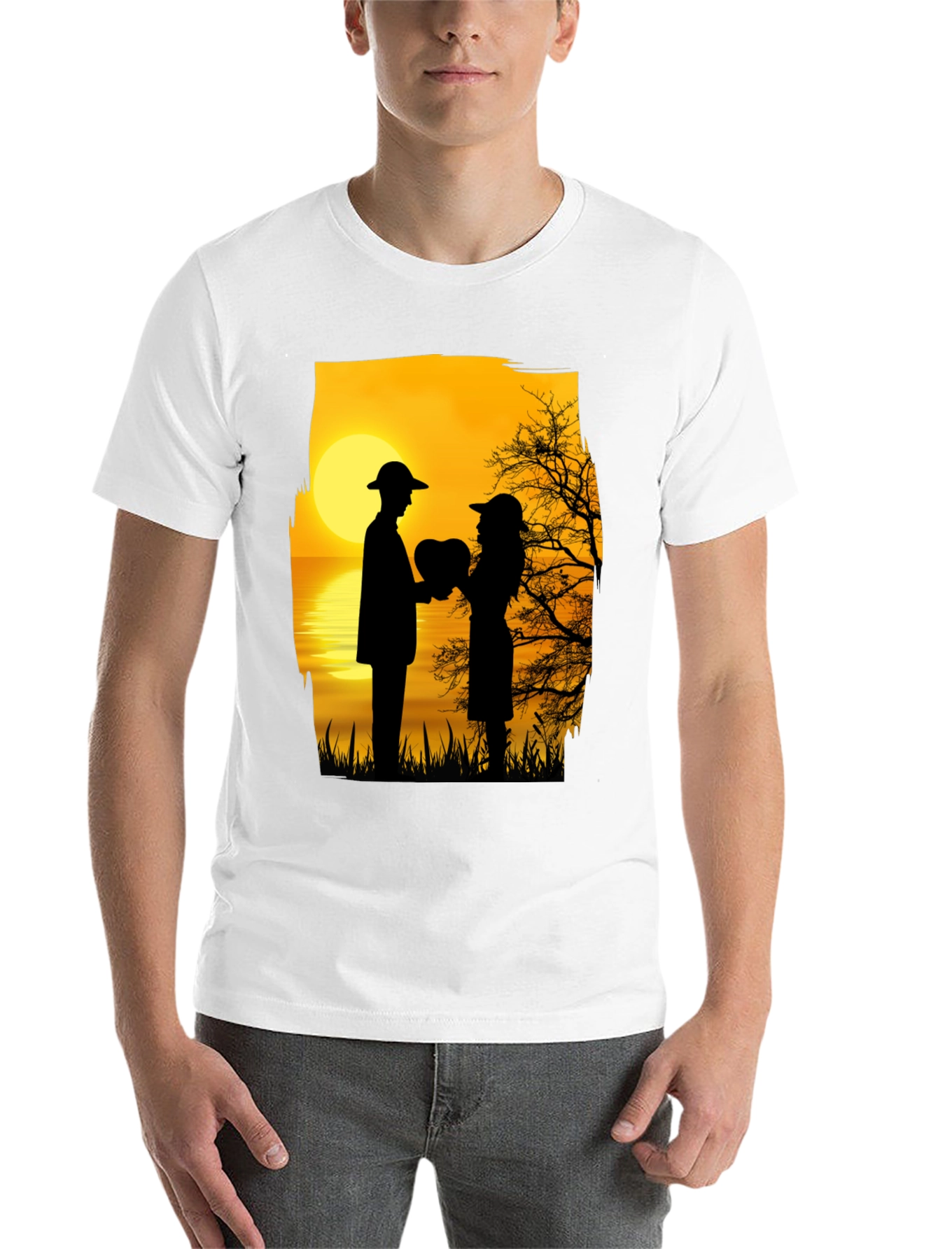 Black Romantic Sunset Silhouette T-Shirt view 14