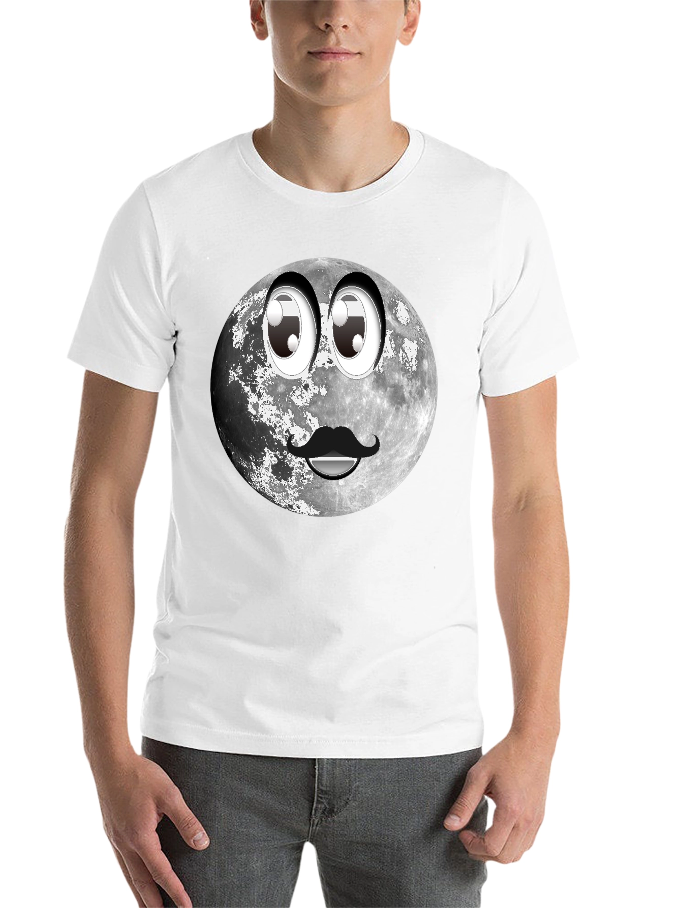 Black Humorous Moon Face Graphic Tee - Black view 14