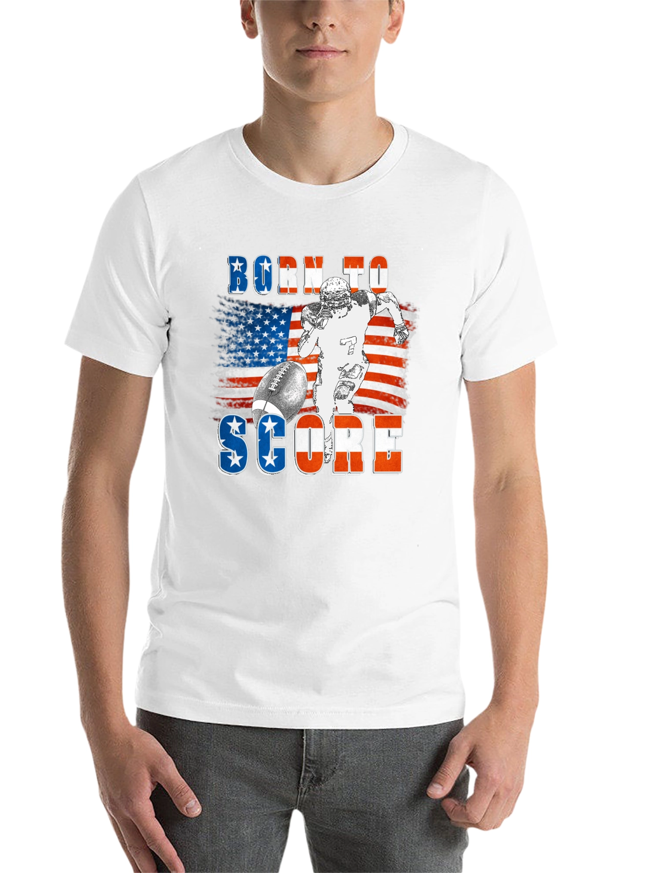 Black Born To Score Football USA Flag T-Shirt view 14