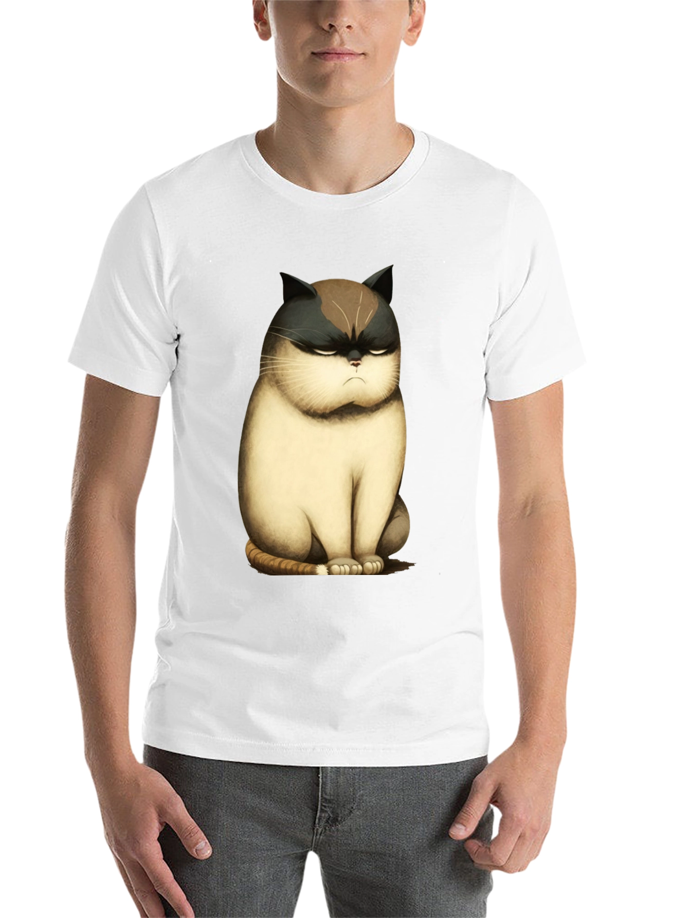 Black Grumpy Cat T-Shirt - Funny Cartoon Cat Tee view 14