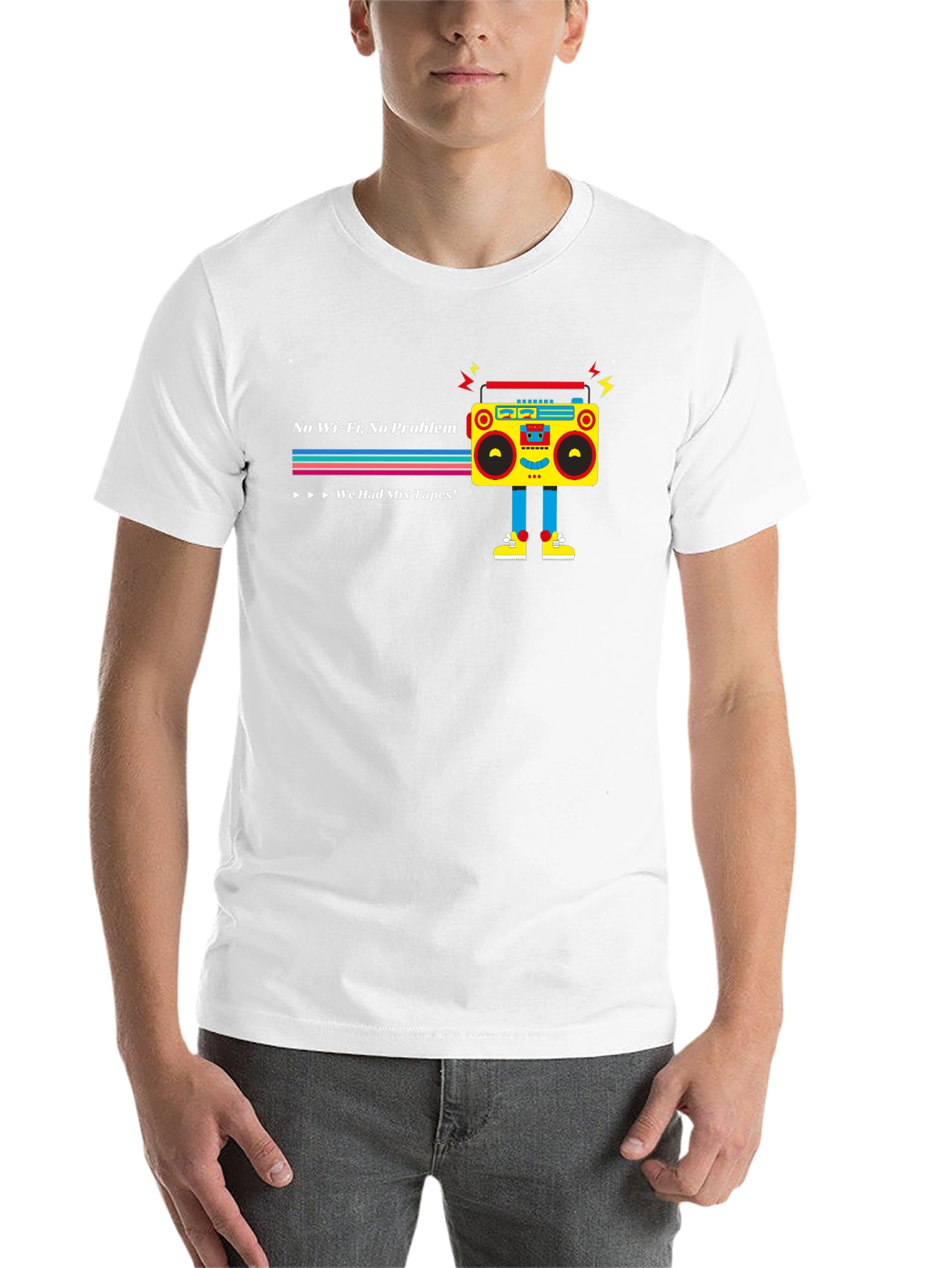 Black Retro Boombox T-Shirt - No Wifi, No Problem! view 14