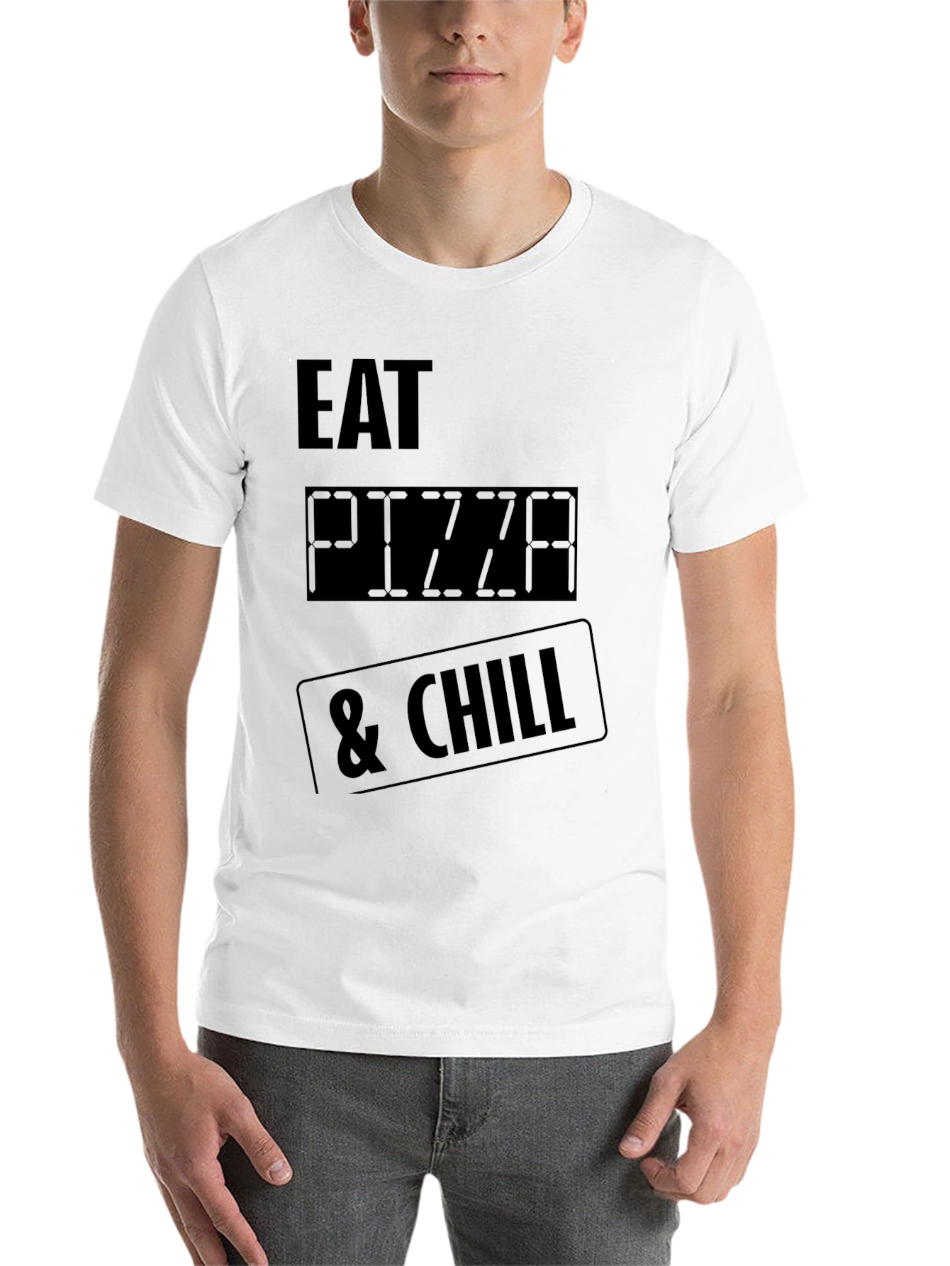Black Eat Pizza & Chill Graphic Tee - Black Crew Neck T-Shirt view 14