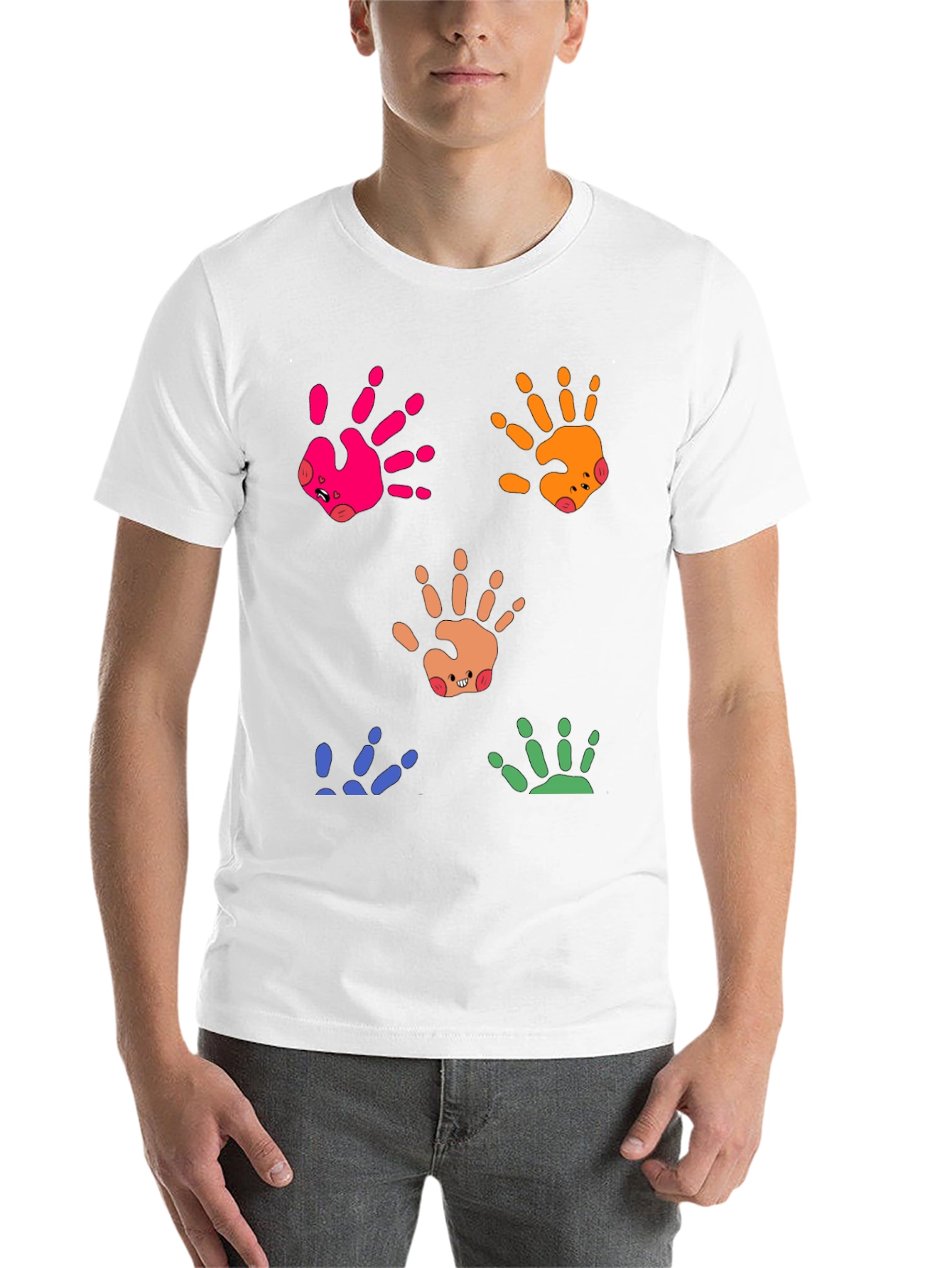 Black Colorful Handprint Graphic Tee - Whimsical Casual Wear view 14
