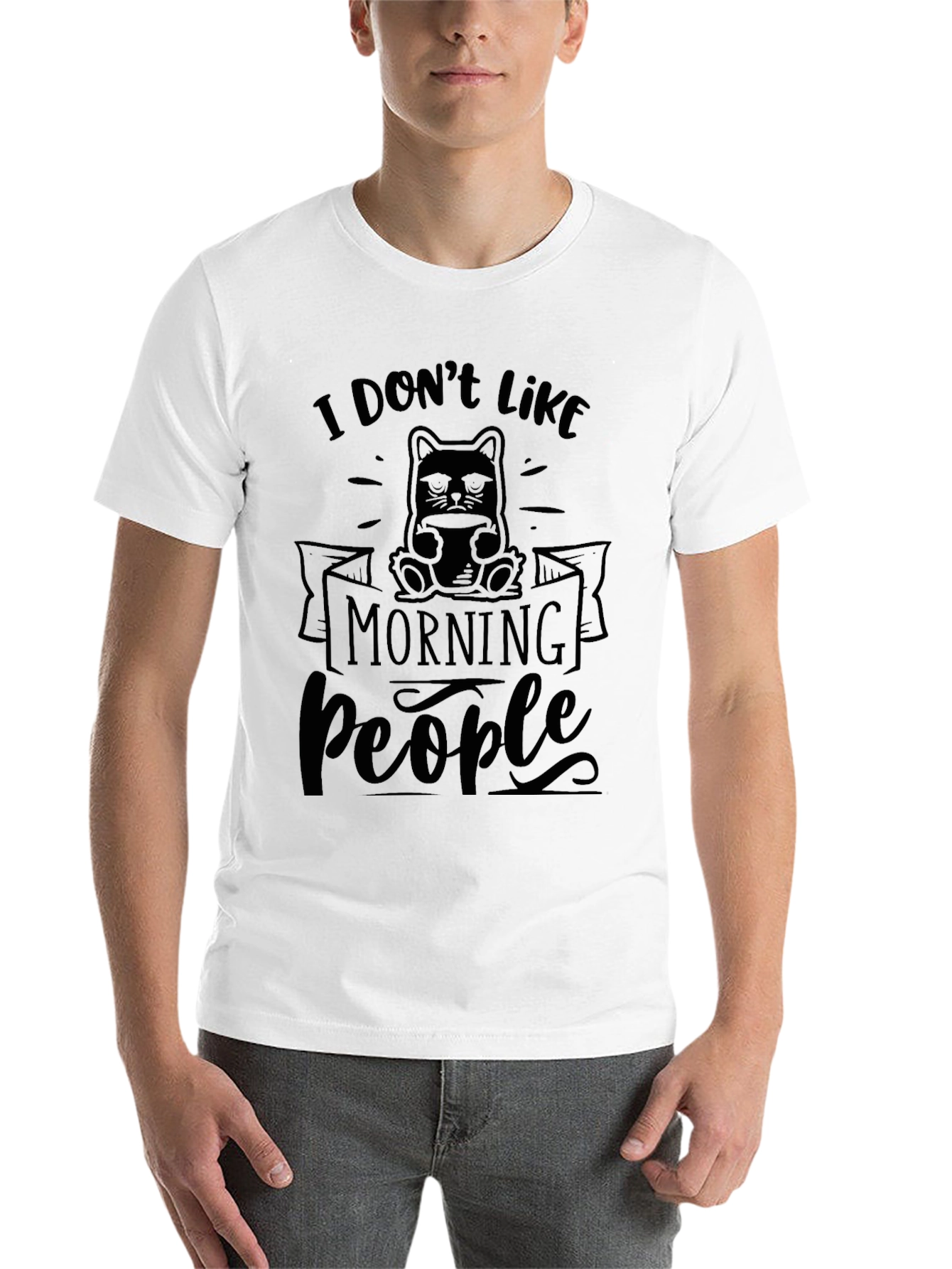 Black Funny Cat 'Morning People' Graphic Tee view 14