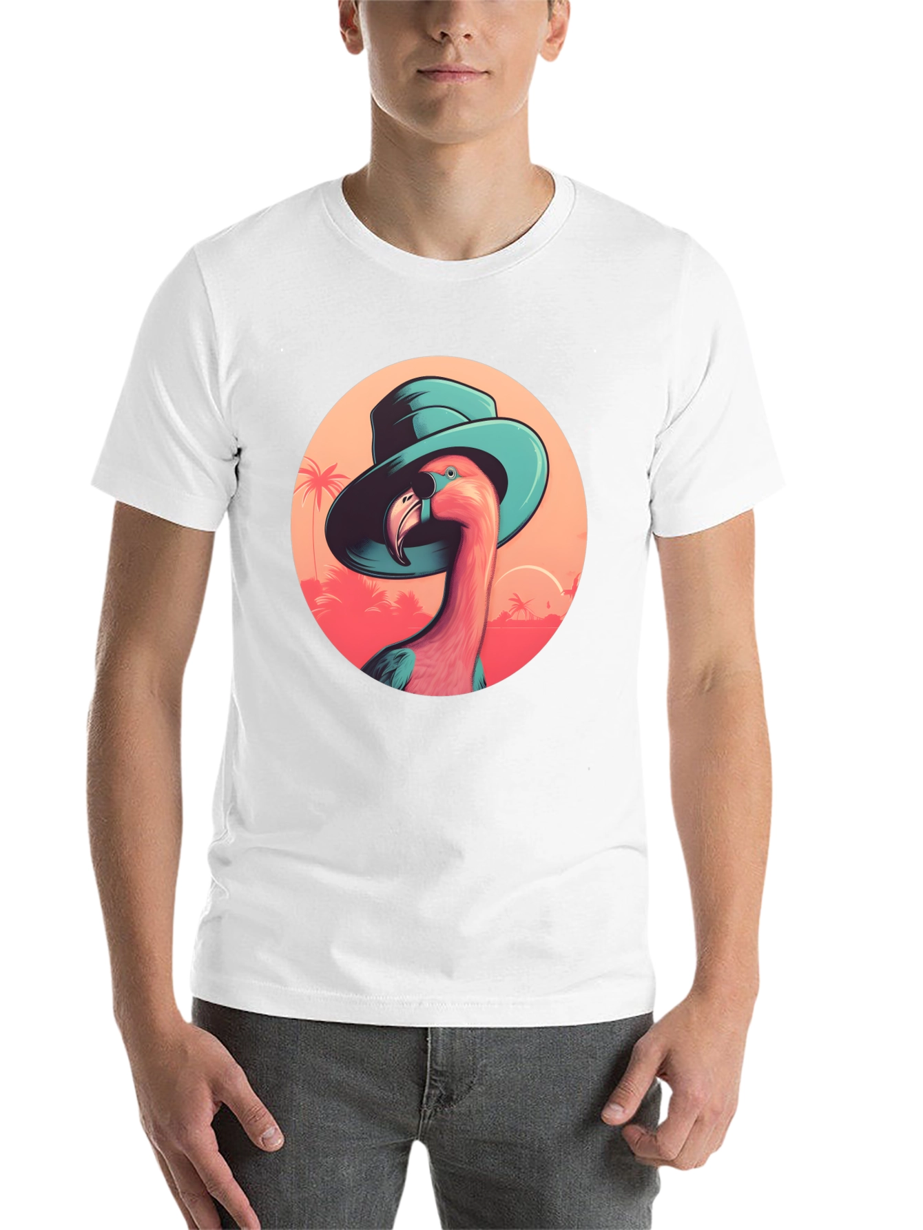 Black Flamingo in Hat Graphic Tee - Tropical Vacation Style view 14