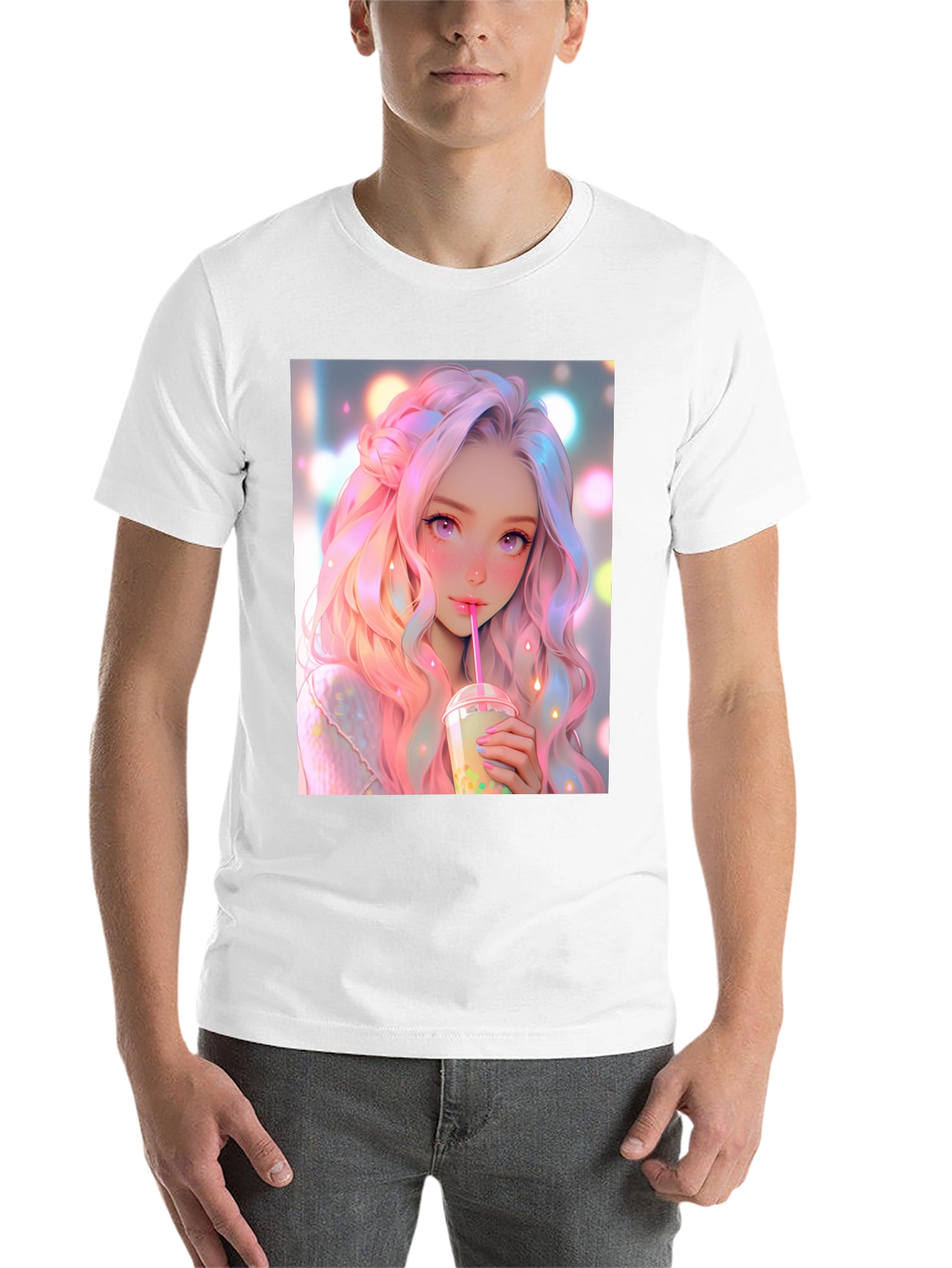 Black Anime Girl Bubble Tea Graphic T-Shirt view 14