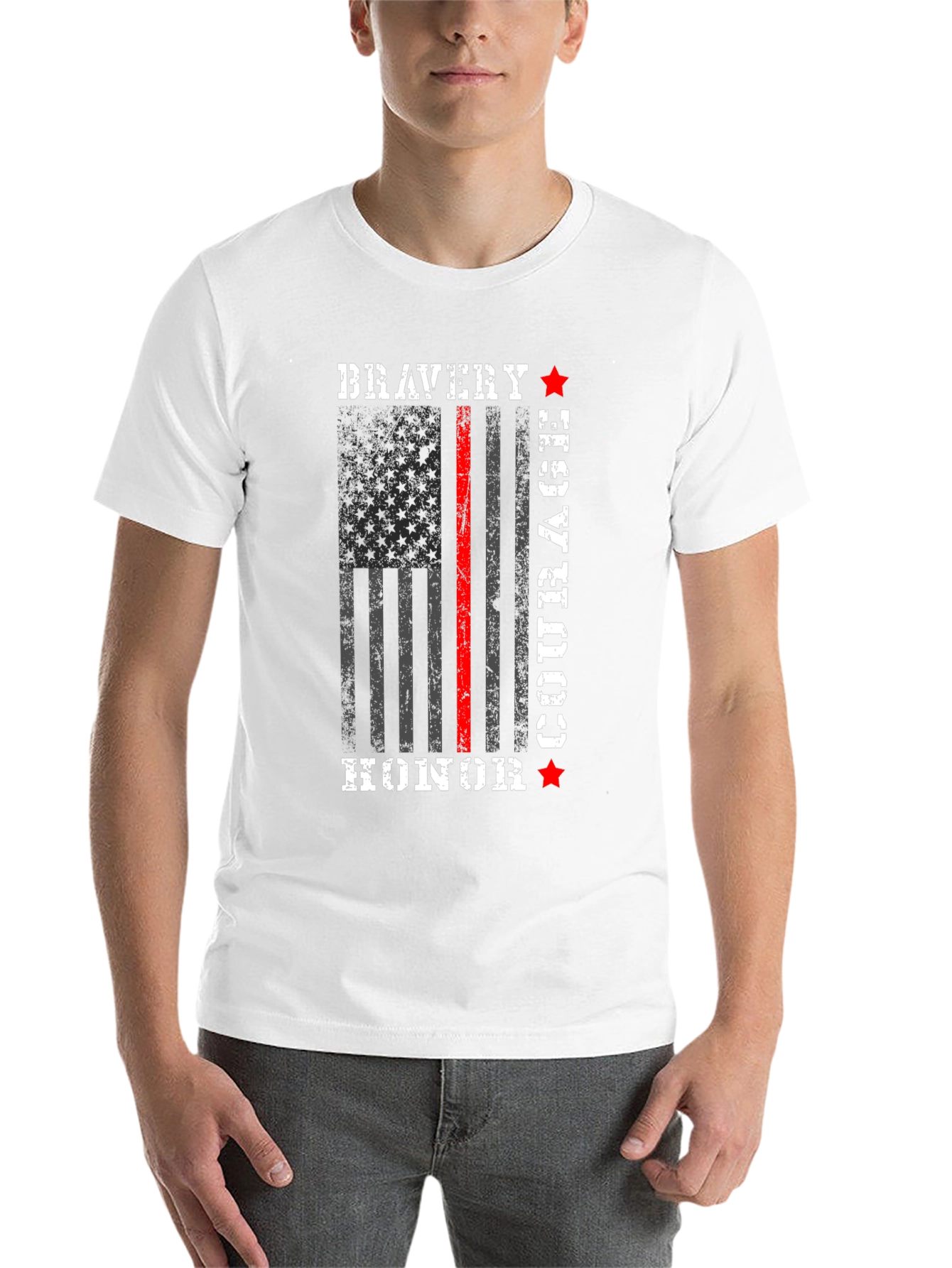 Black Bravery Courage Honor T-Shirt - Firefighter Thin Red Line view 14