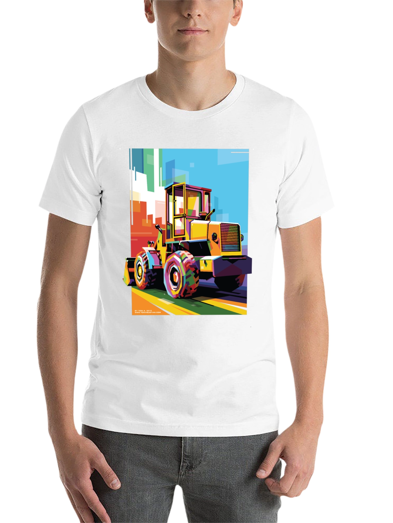 Black Bold Graphic Print T-Shirt - Construction Loader Art view 14