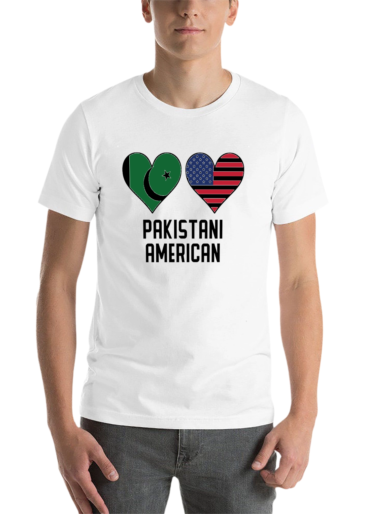 Black Pakistani American Heart Flag T-Shirt view 14