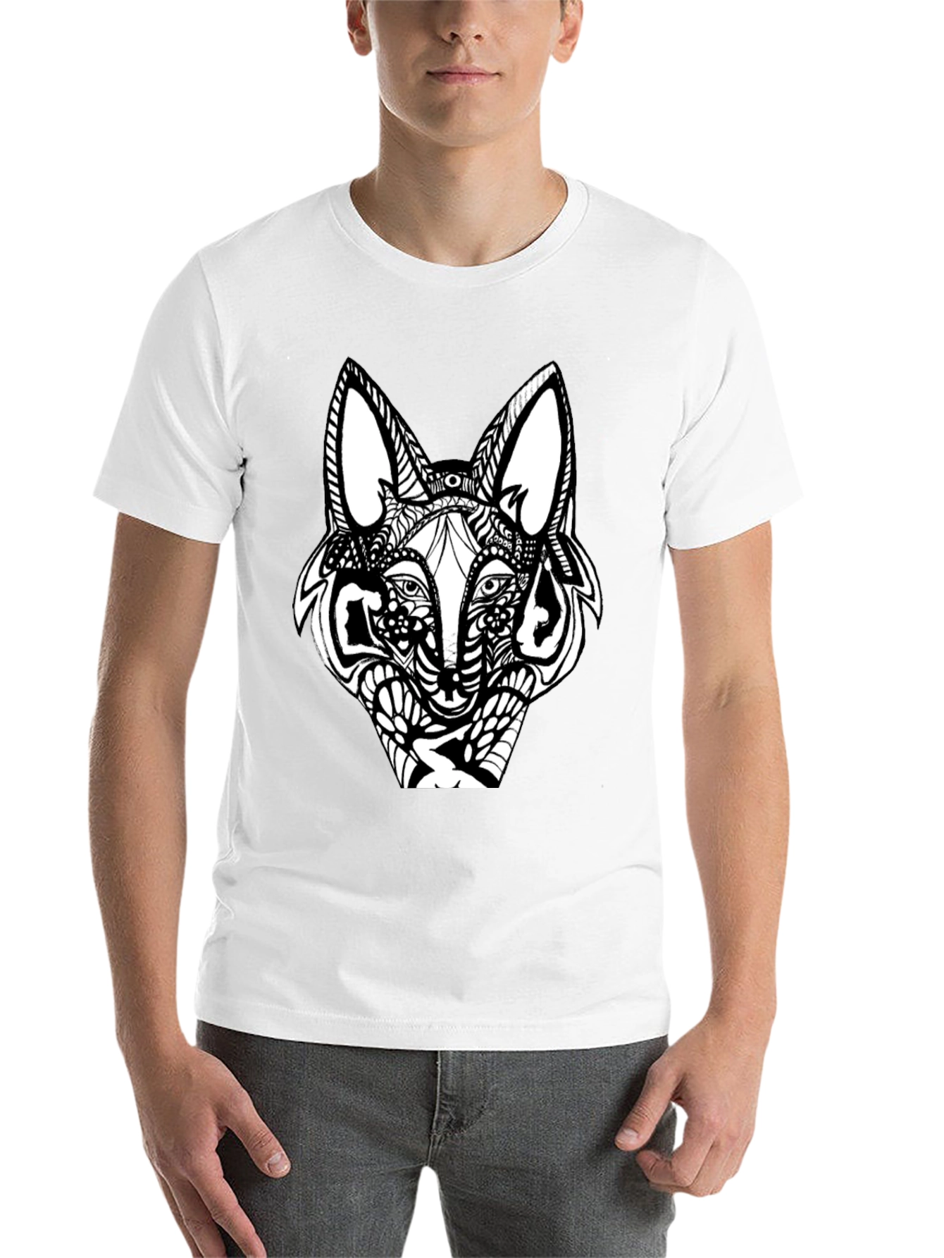 Black Abstract Wolf Graphic Black T-Shirt view 14