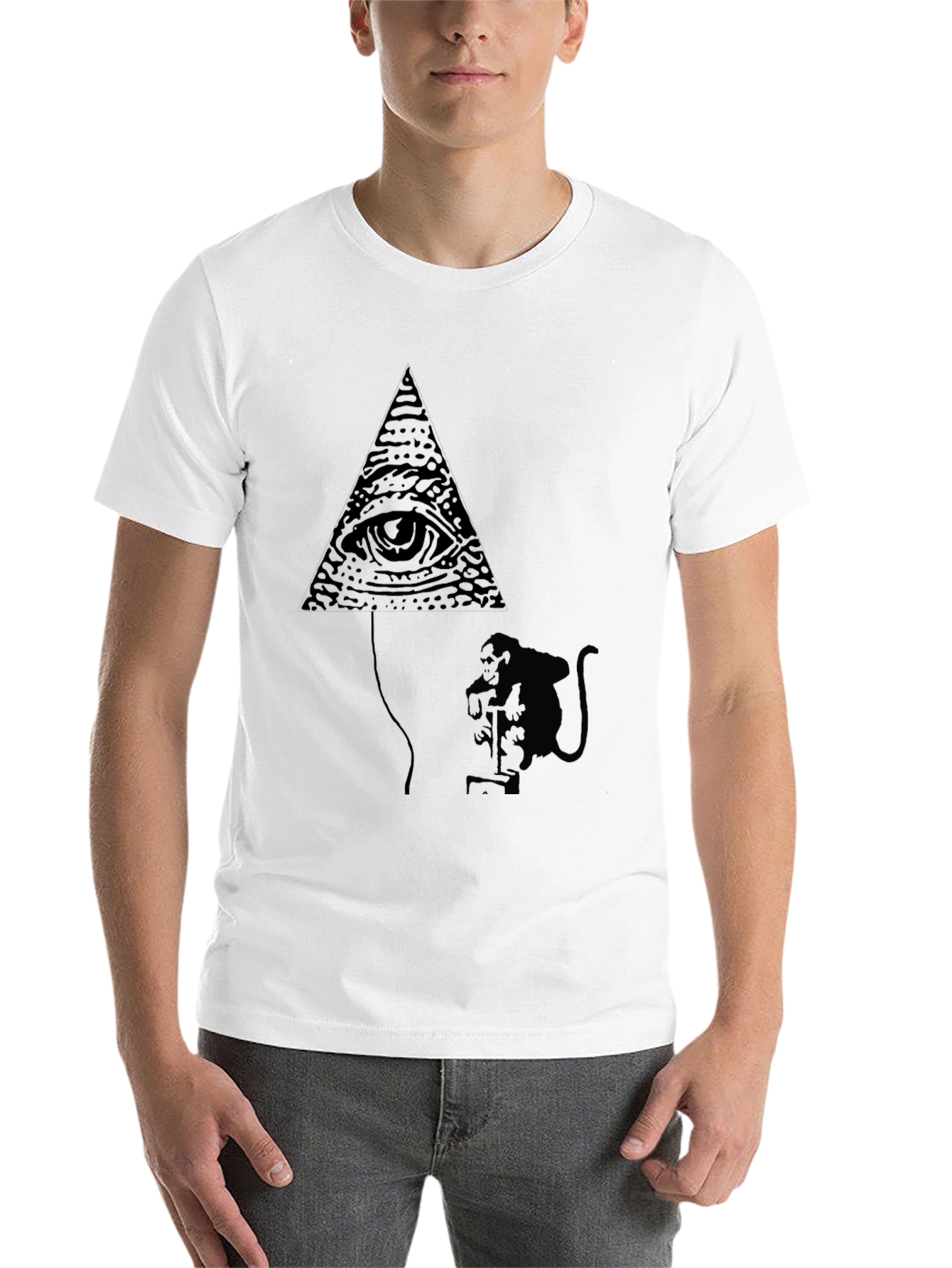 Black Illuminati Monkey Balloon Black T-Shirt view 14
