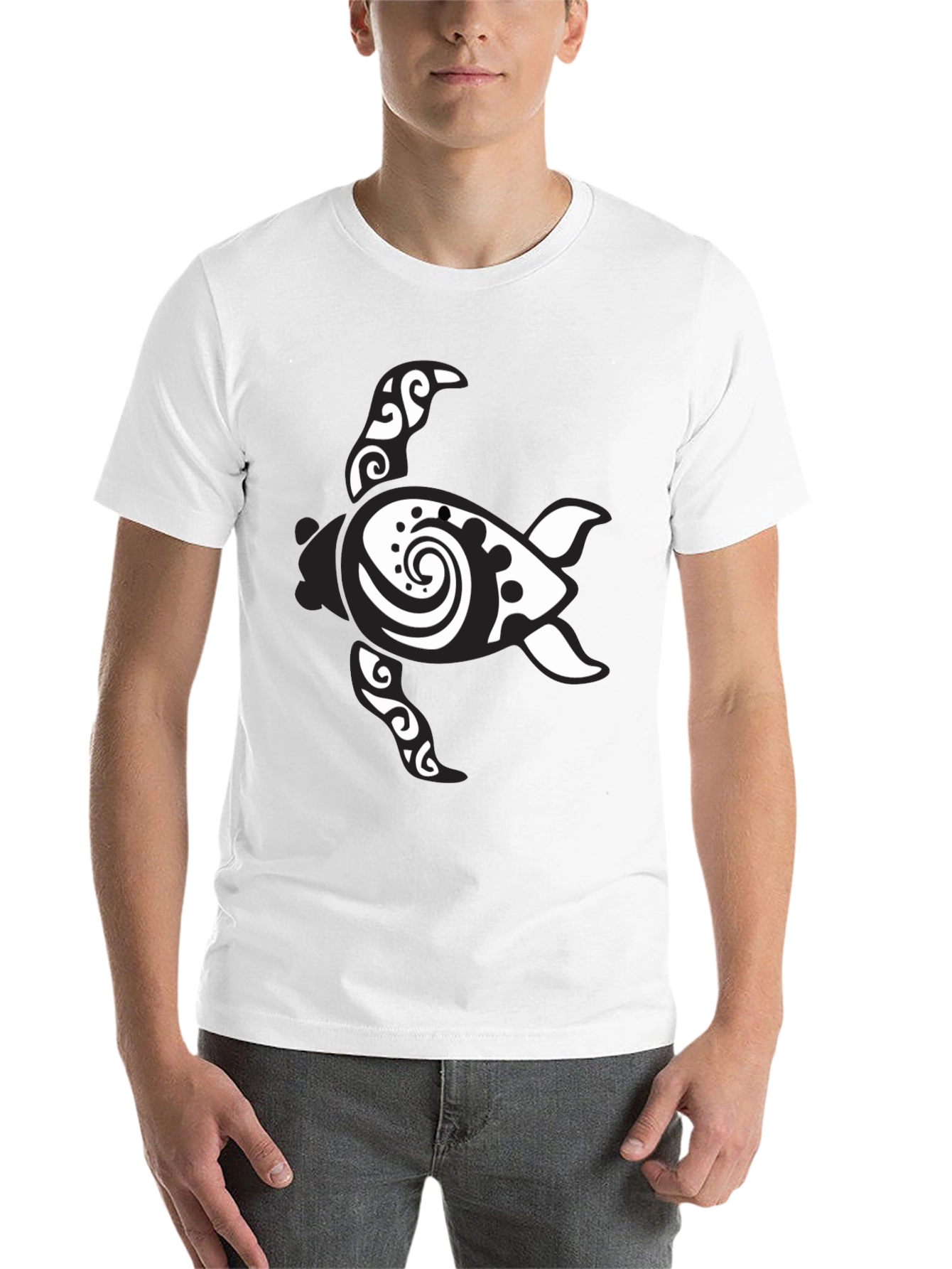 Black Tribal Turtle Graphic Print Men's Black T-Shirt view 14