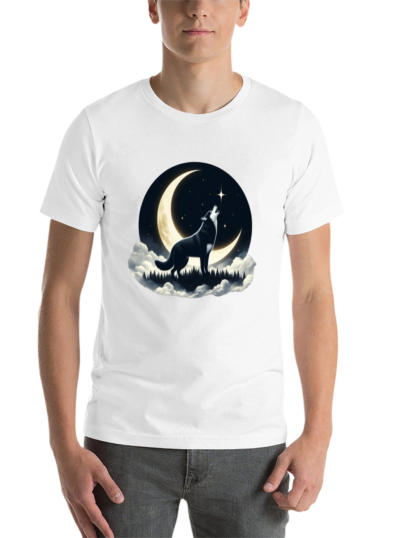 Black Wolf Howling at Moon Graphic Tee - Black view 14