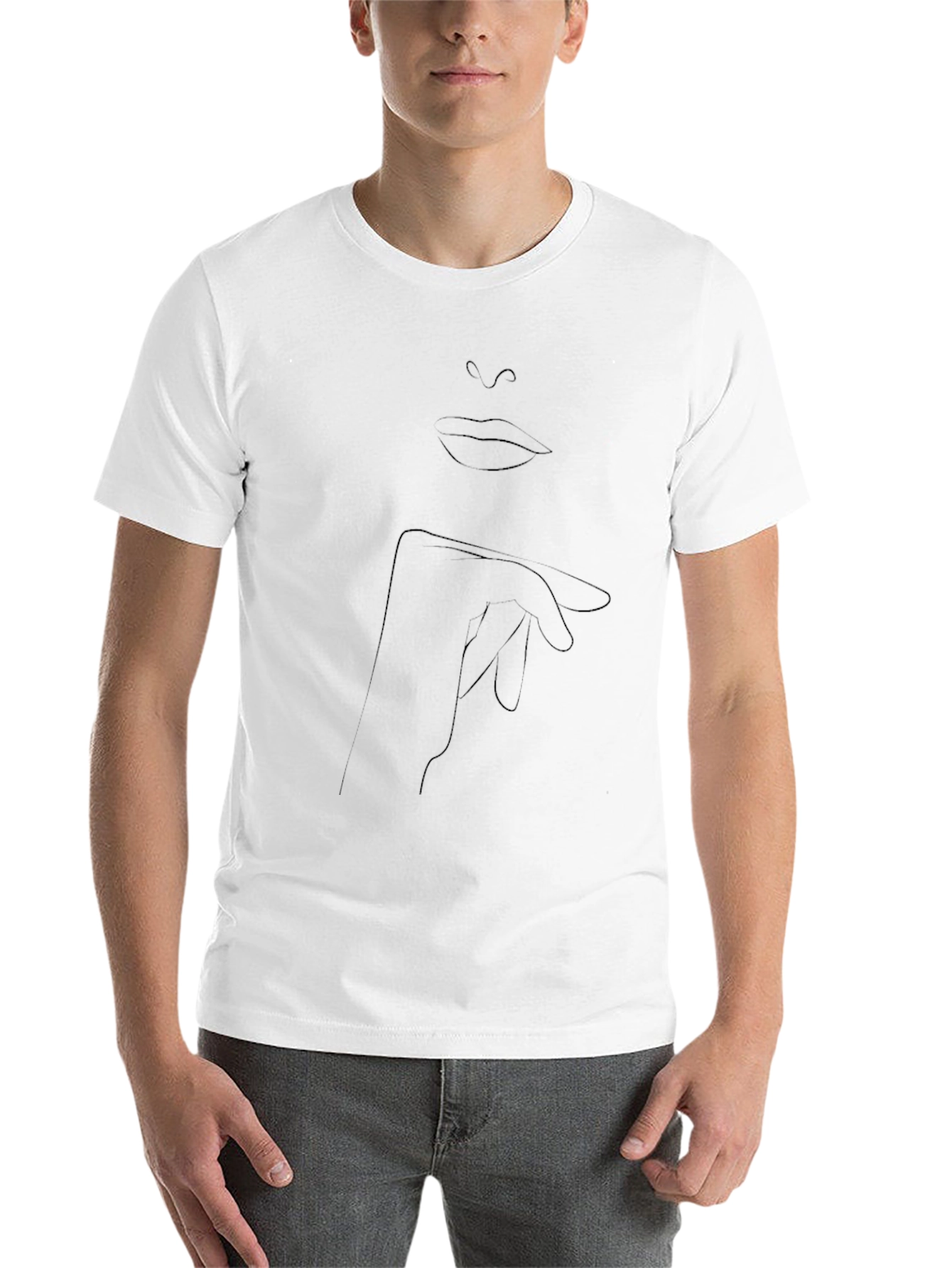 Black Minimalist Face Line Art Black T-Shirt view 14
