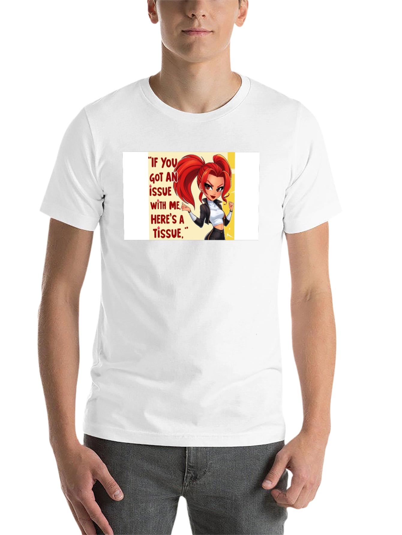 Black Sassy Cartoon Graphic T-Shirt - "Tissue" Quote view 14