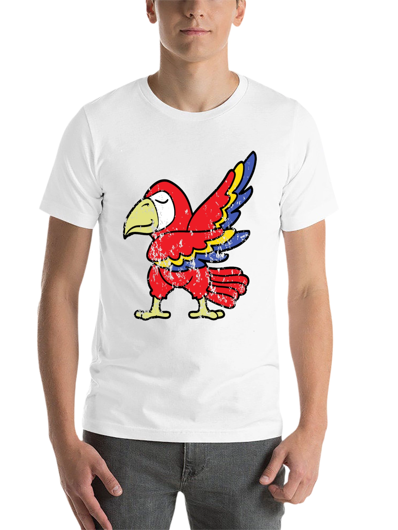 Black Dabbing Parrot Graphic Tee - Novelty Animal Humor T-Shirt view 14