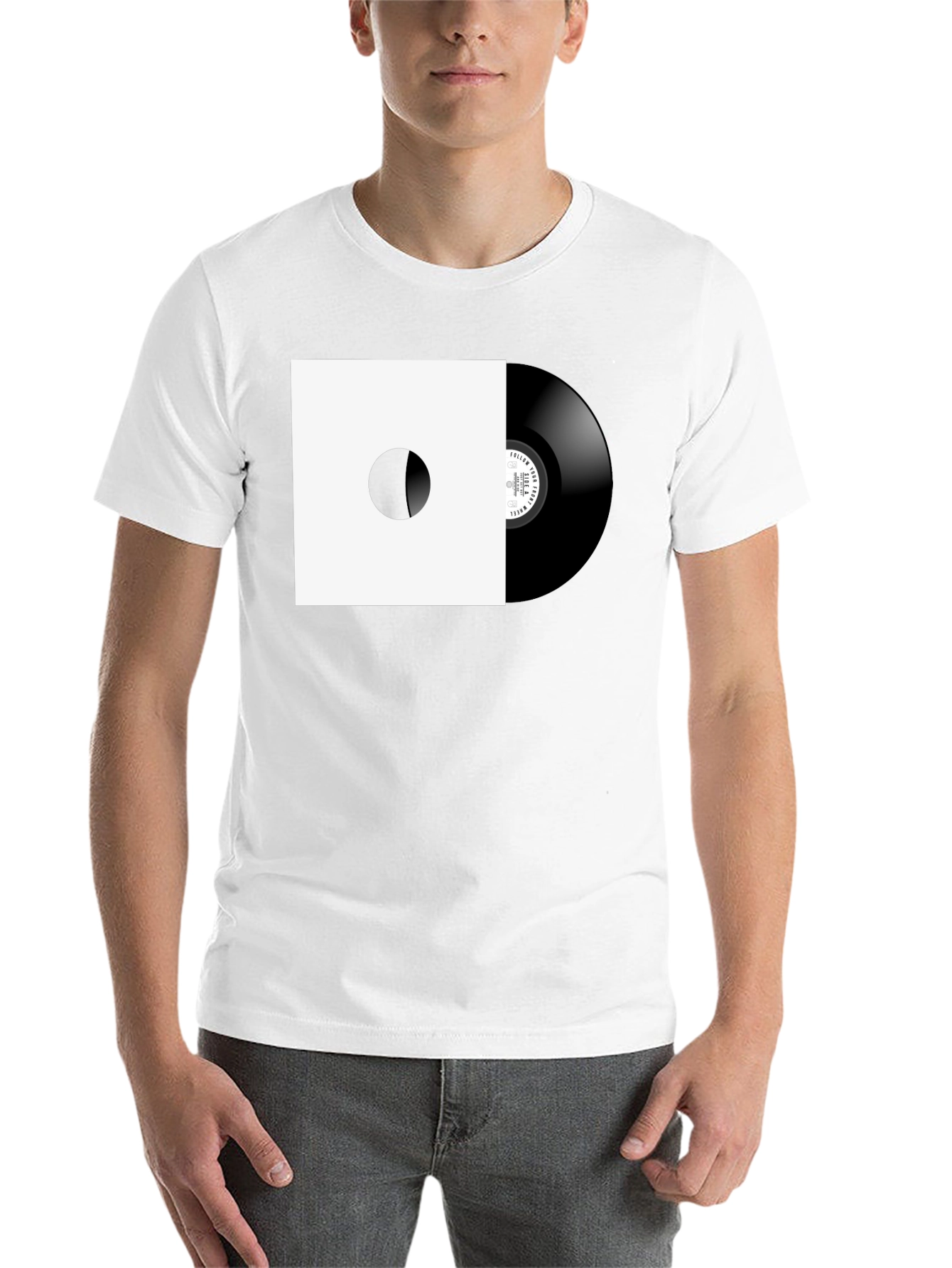 Black Retro Vinyl Record Graphic Tee - Black Cotton view 14