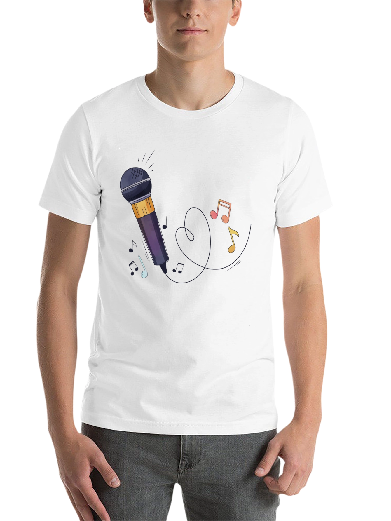 Black Microphone & Music Notes Graphic Tee view 14