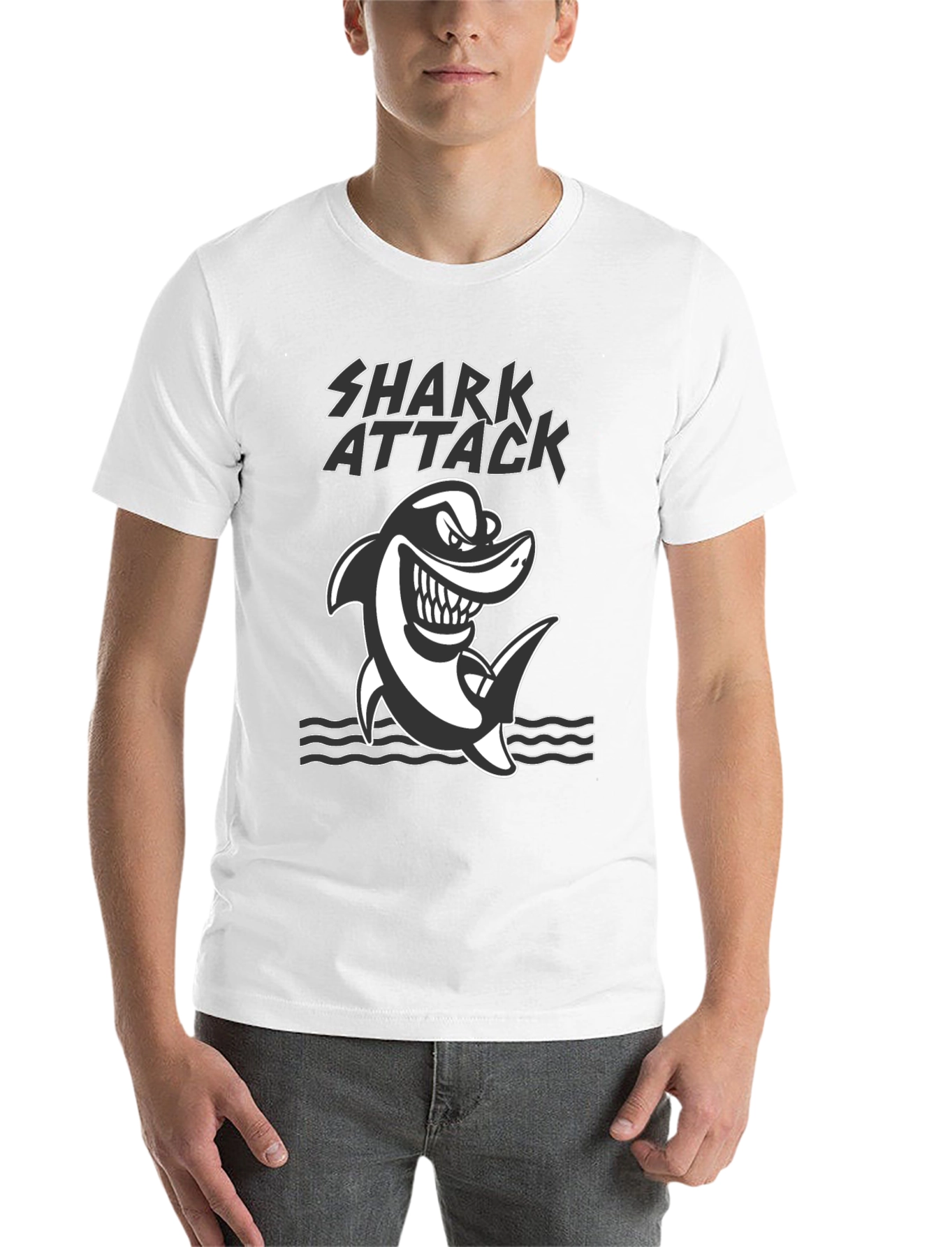 Black Shark Attack Graphic Tee - Black Cotton T-Shirt view 14