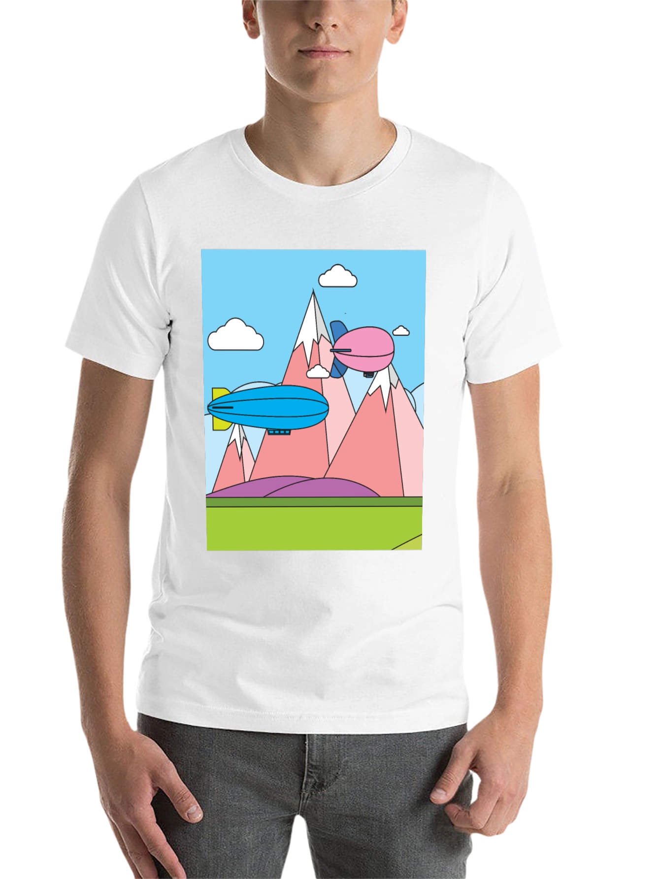 Black Cartoon Landscape Dirigible Graphic Tee view 14