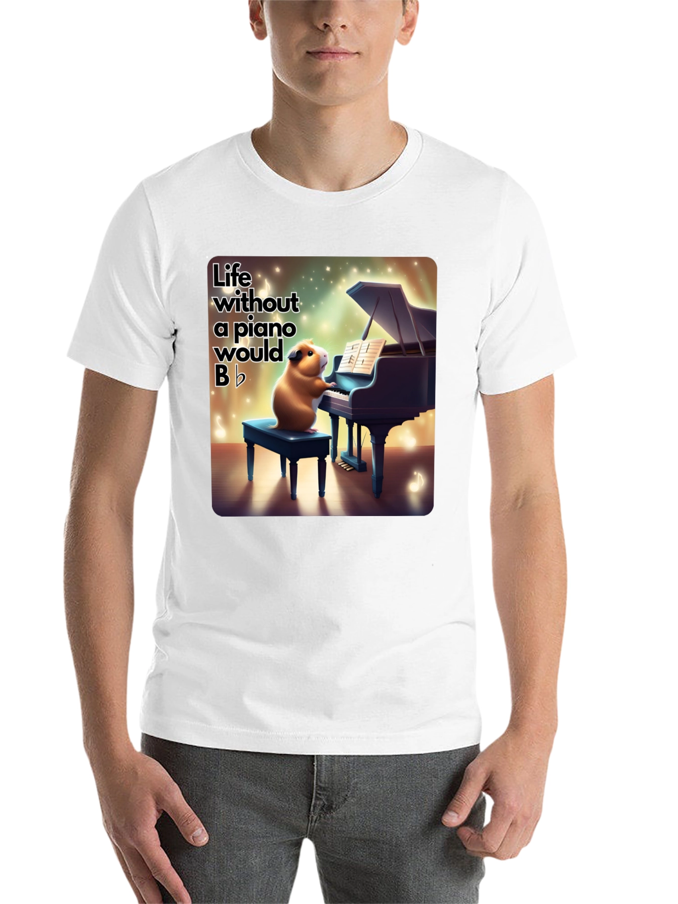Black Piano Playing Guinea Pig Graphic Tee - Musical Humor view 14