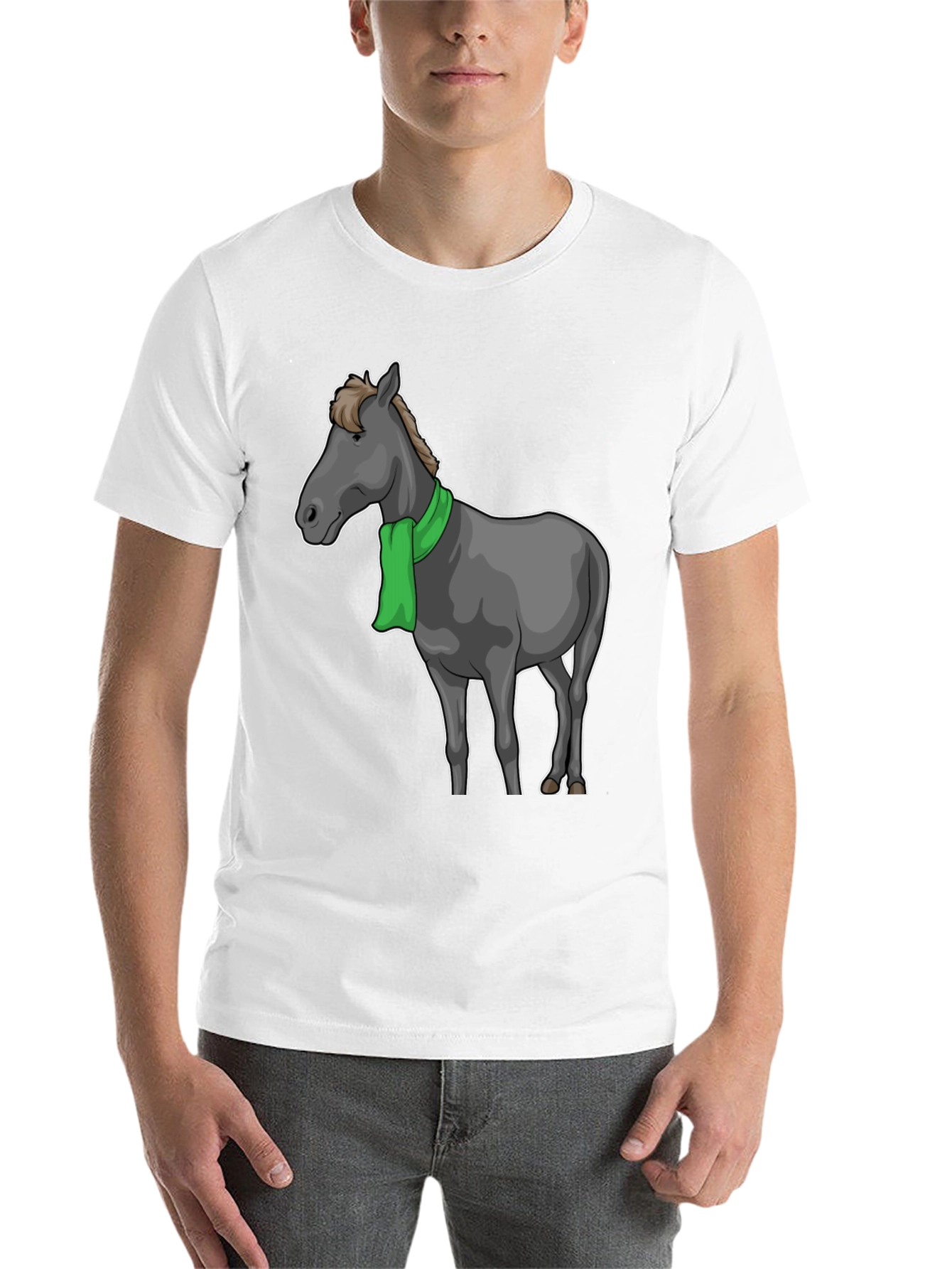 Black Horse Scarf Graphic Tee - Black Cotton T-Shirt view 14