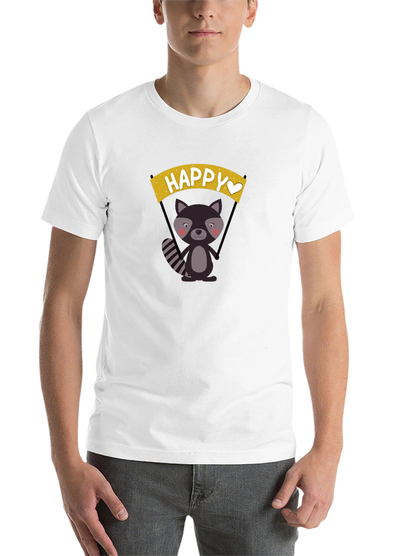 Black Happy Raccoon Graphic T-Shirt view 14