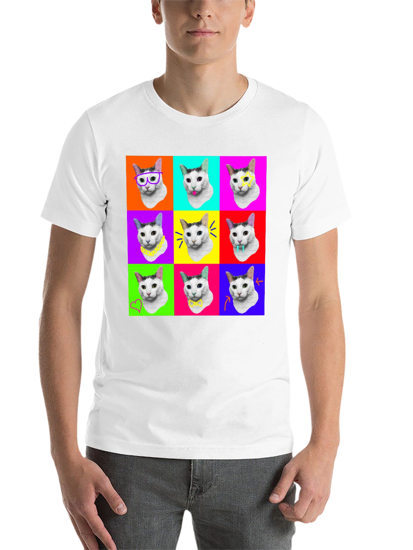 Black Pop Art Cat T-Shirt view 14