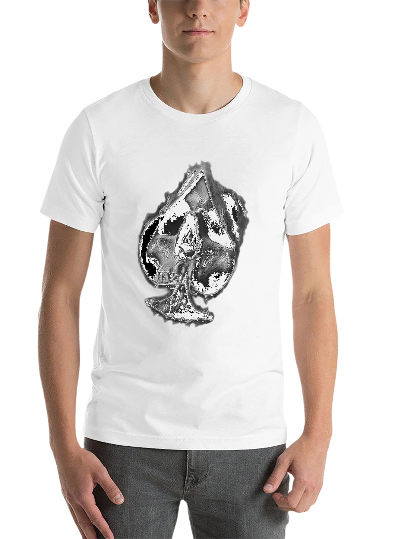 Black Skull Spade Graphic Print Black T-Shirt view 14