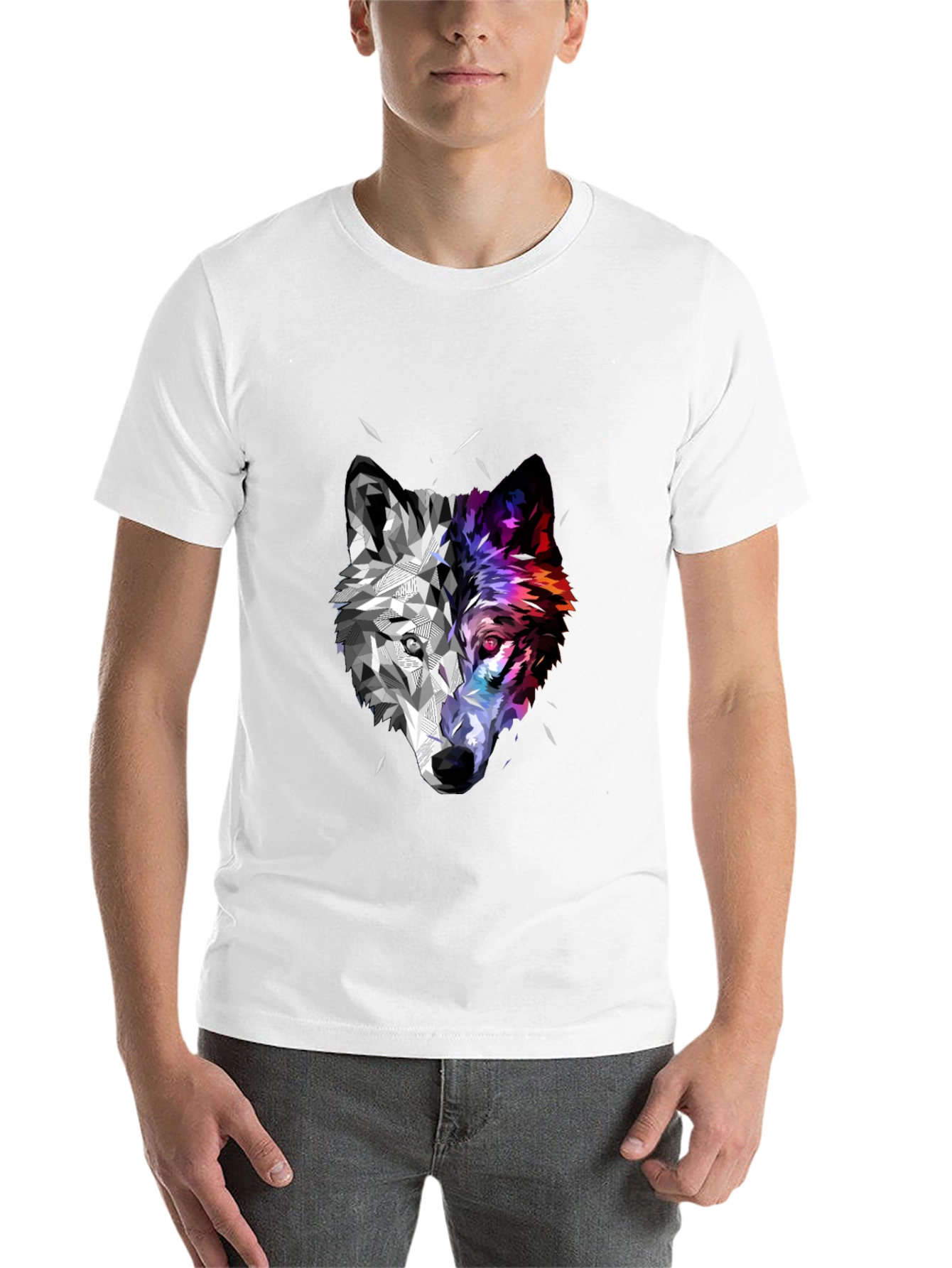 Black Geometric Wolf Head Graphic Black T-Shirt view 14