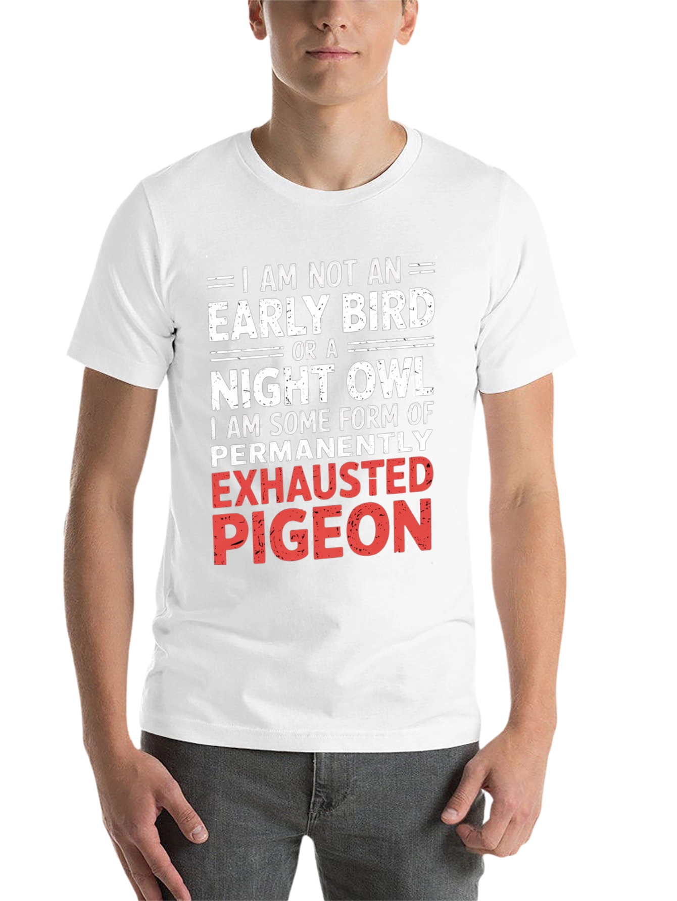 Black Exhausted Pigeon Graphic Tee - Funny Novelty Shirt view 14