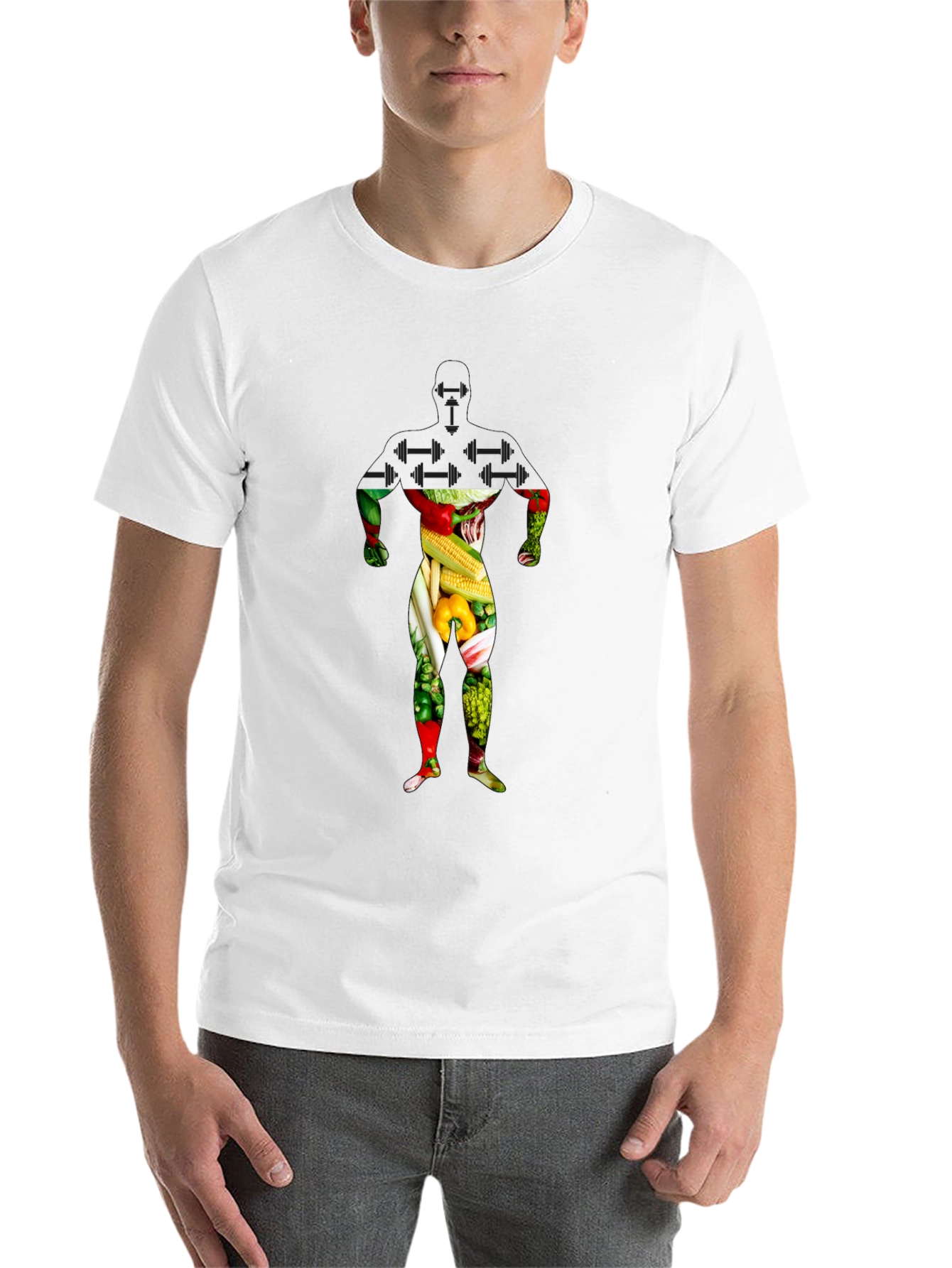 Black Veggie Man Graphic T-Shirt - Black Crew Neck view 14