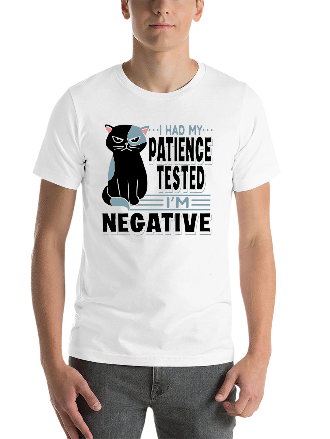 Black Patience Tested Cat T-Shirt - Negative Funny Tee view 14