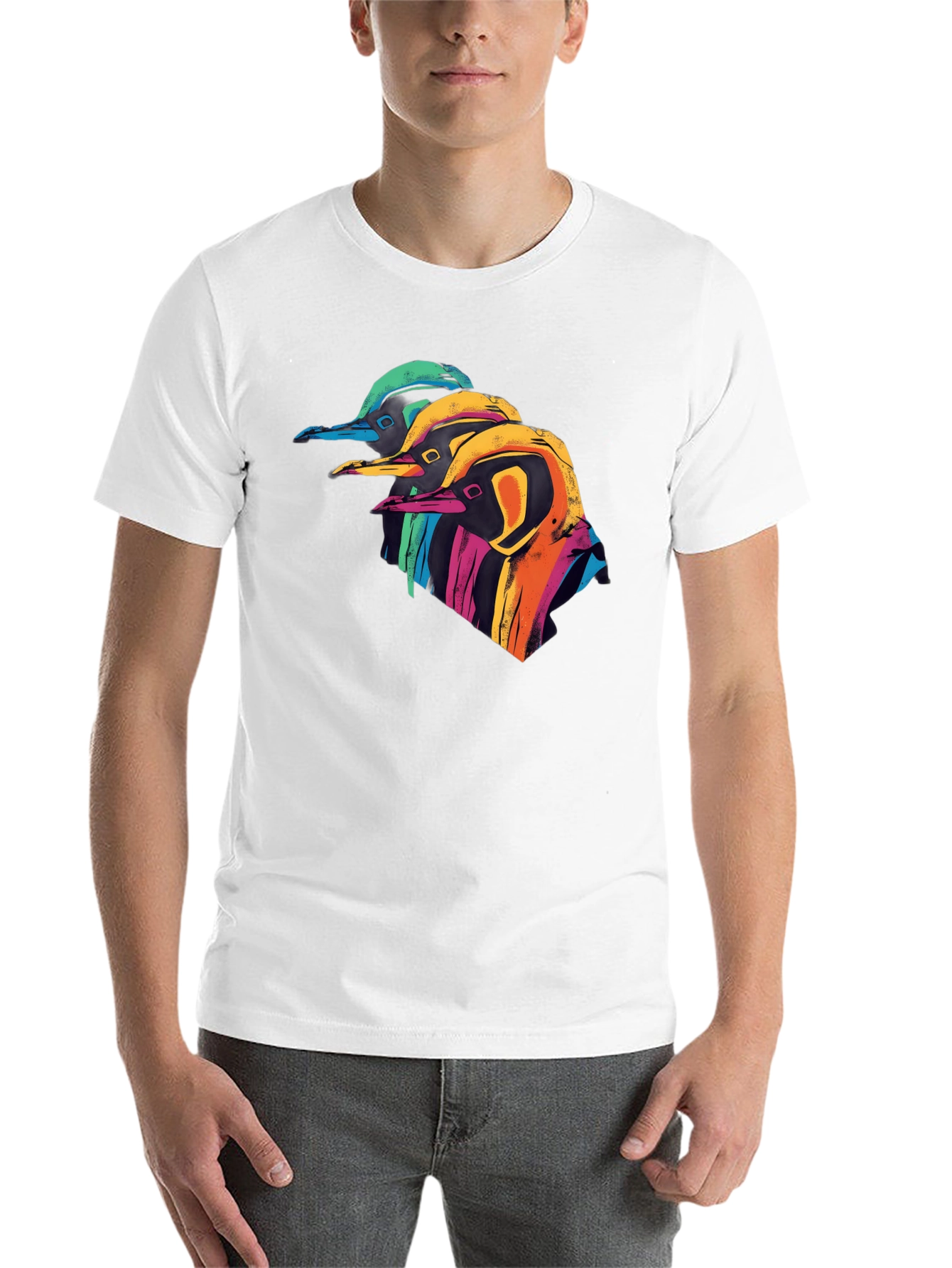 Black Colorful Penguin Graphic Black T-Shirt view 14