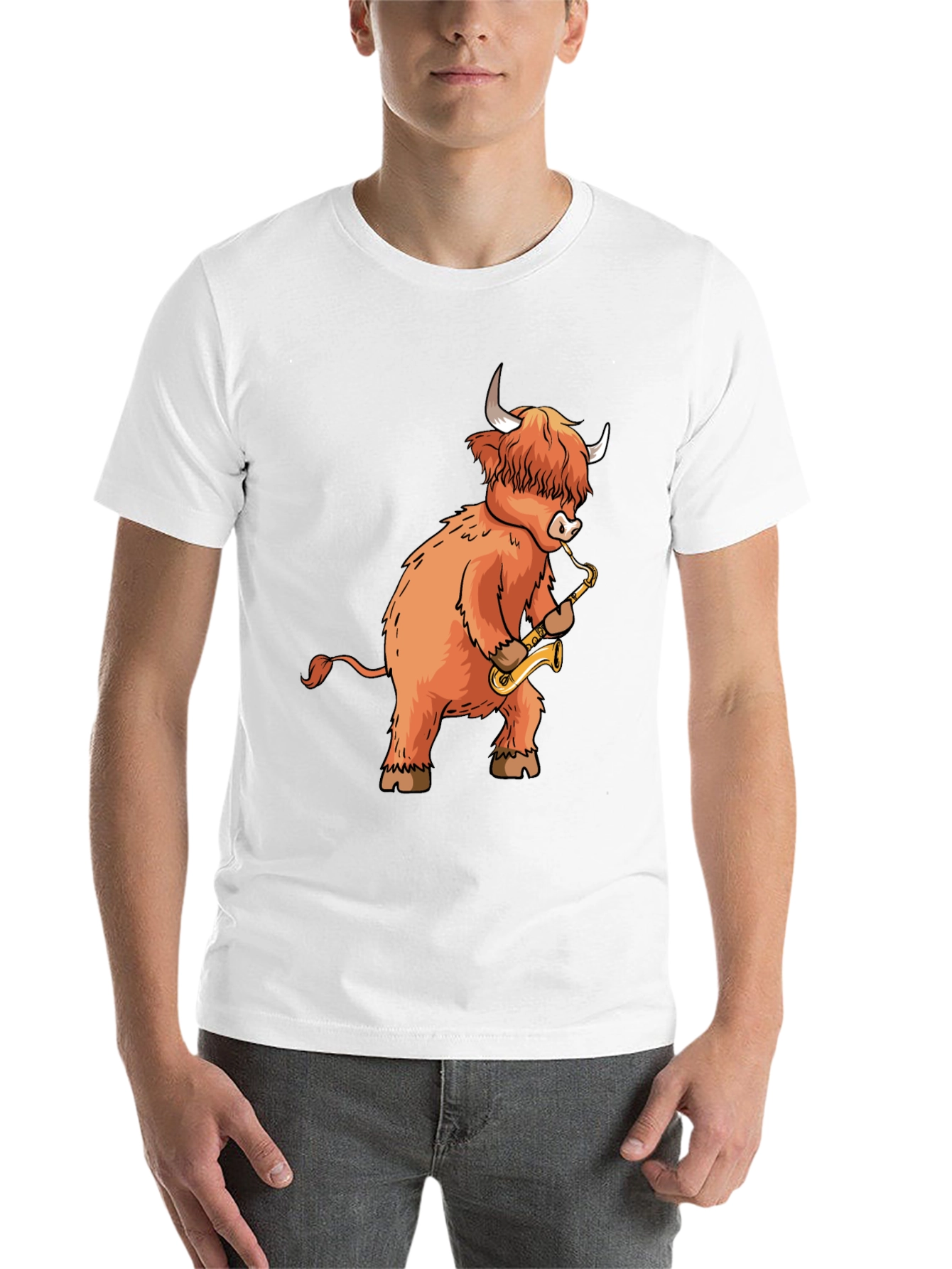 Black Highland Cow Saxophone T-Shirt - Funny Music Tee view 14