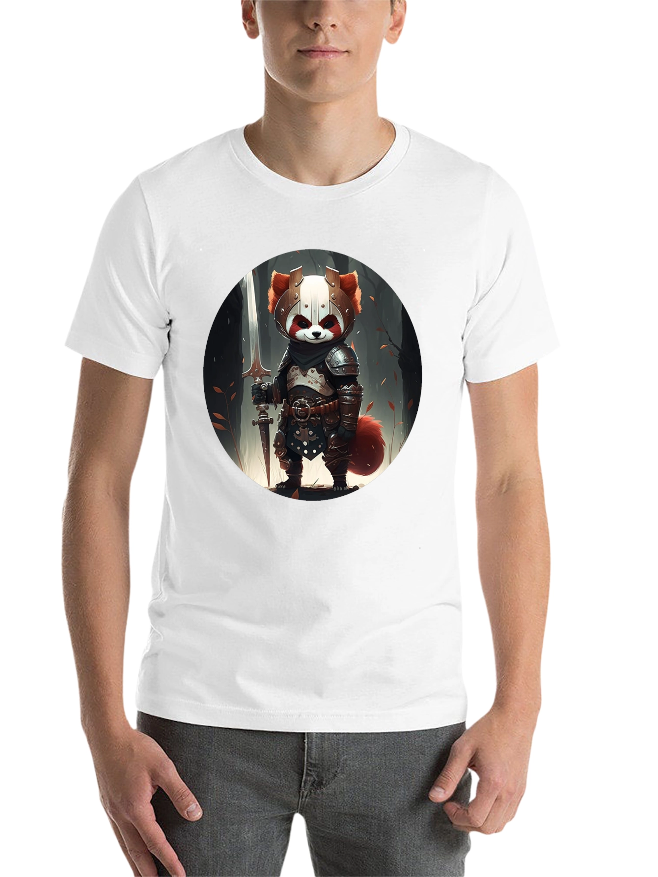 Black Red Panda Knight Graphic Tee - Unique Black T-Shirt view 14