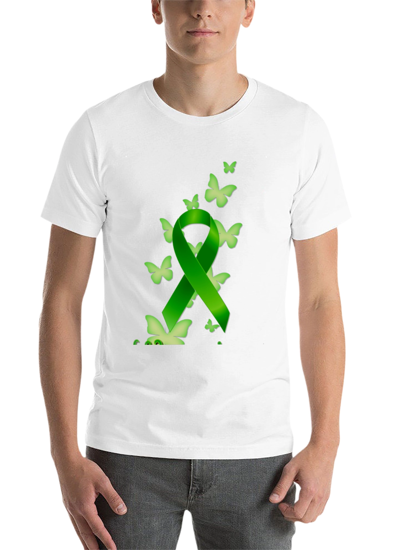 Black Green Ribbon Butterfly Black T-Shirt view 14