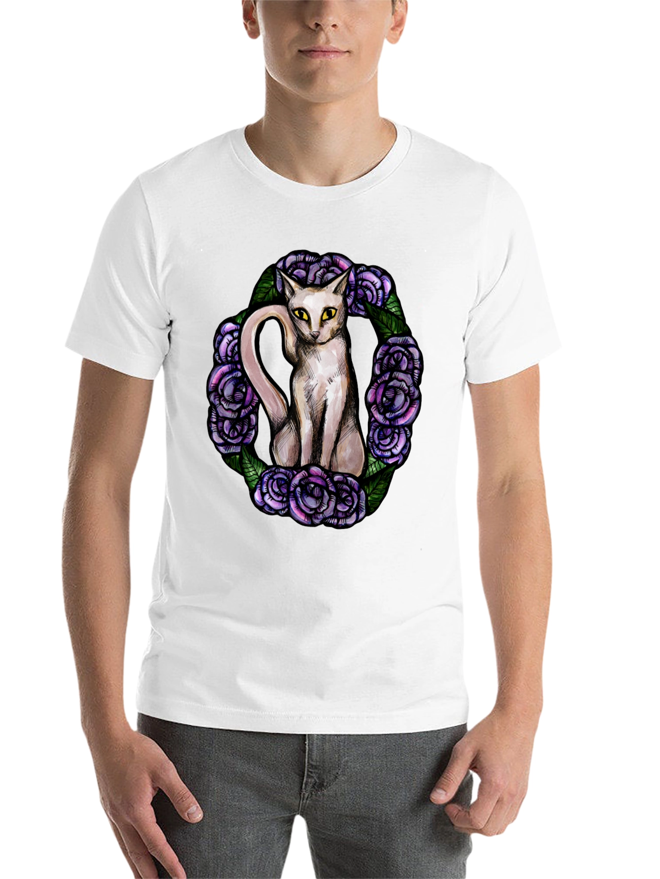 Black Cat & Rose Wreath Graphic T-Shirt view 14