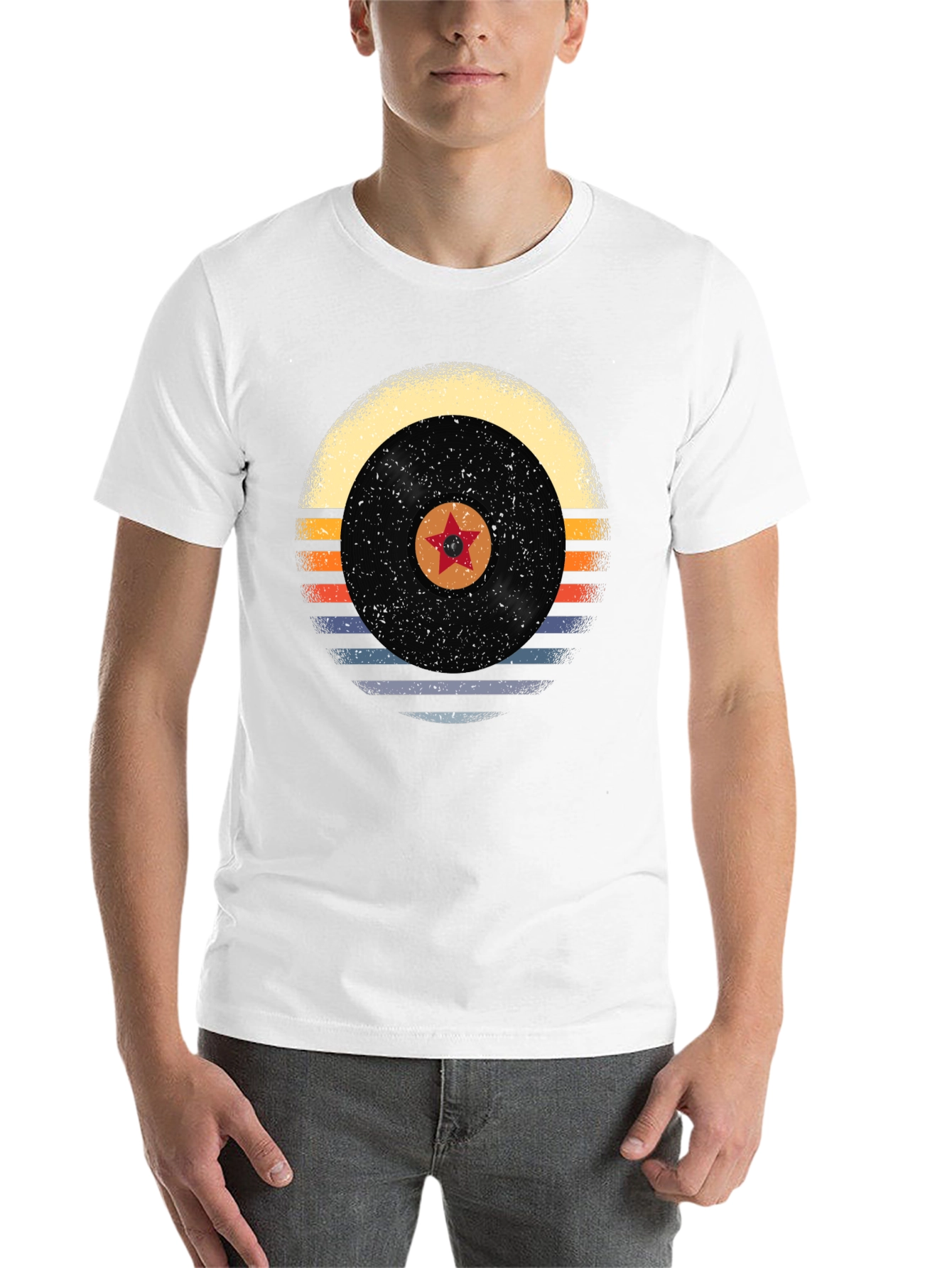 Black Retro Vinyl Record Star Graphic Tee view 14
