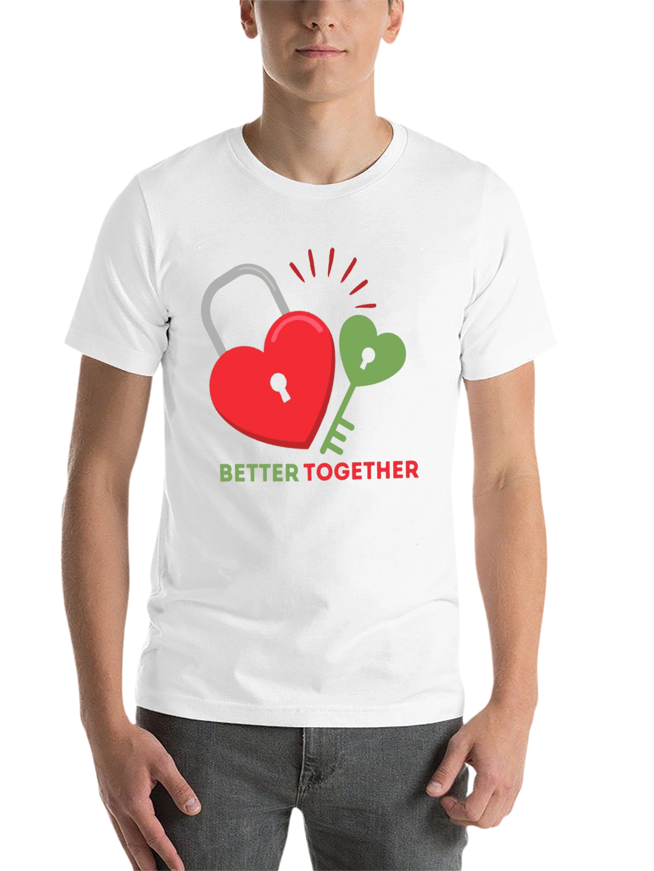Black Better Together Graphic Tee - Heart Lock and Key Design view 14