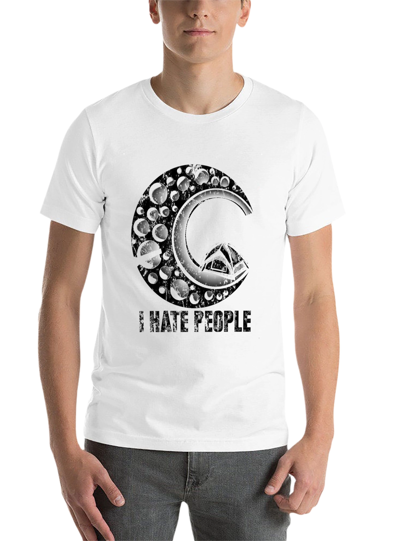 Black I Hate People Graphic Tee - Black Crew Neck view 14