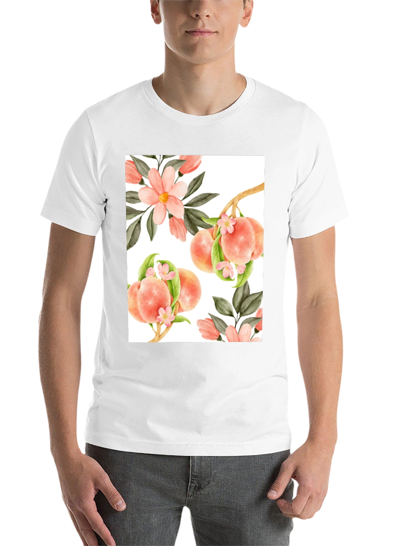 Black Peach Floral T-Shirt - Unique Design view 14